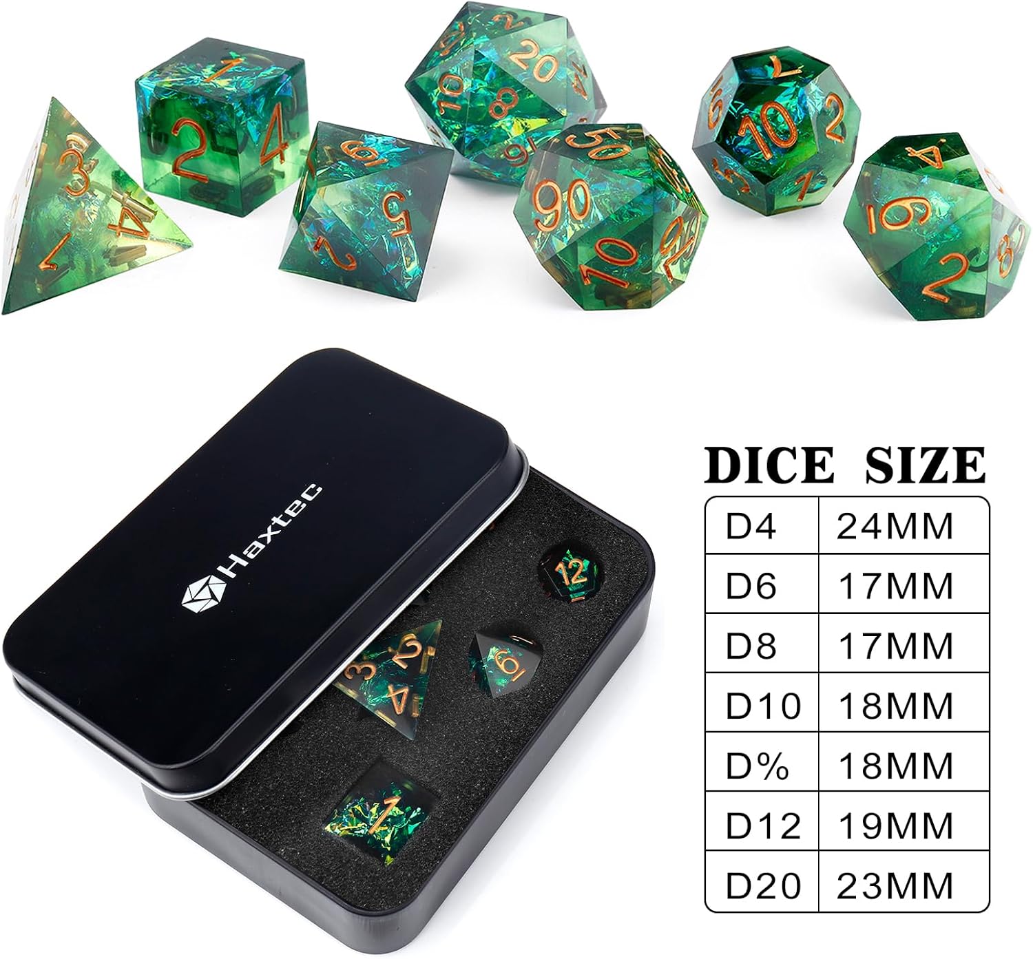 Haxtec Sharp Dice Resin DND Dice Set Polyhedral D&D Dice for Roleplaying Dice Games Compatible with Dungeons and Dragons Gifts