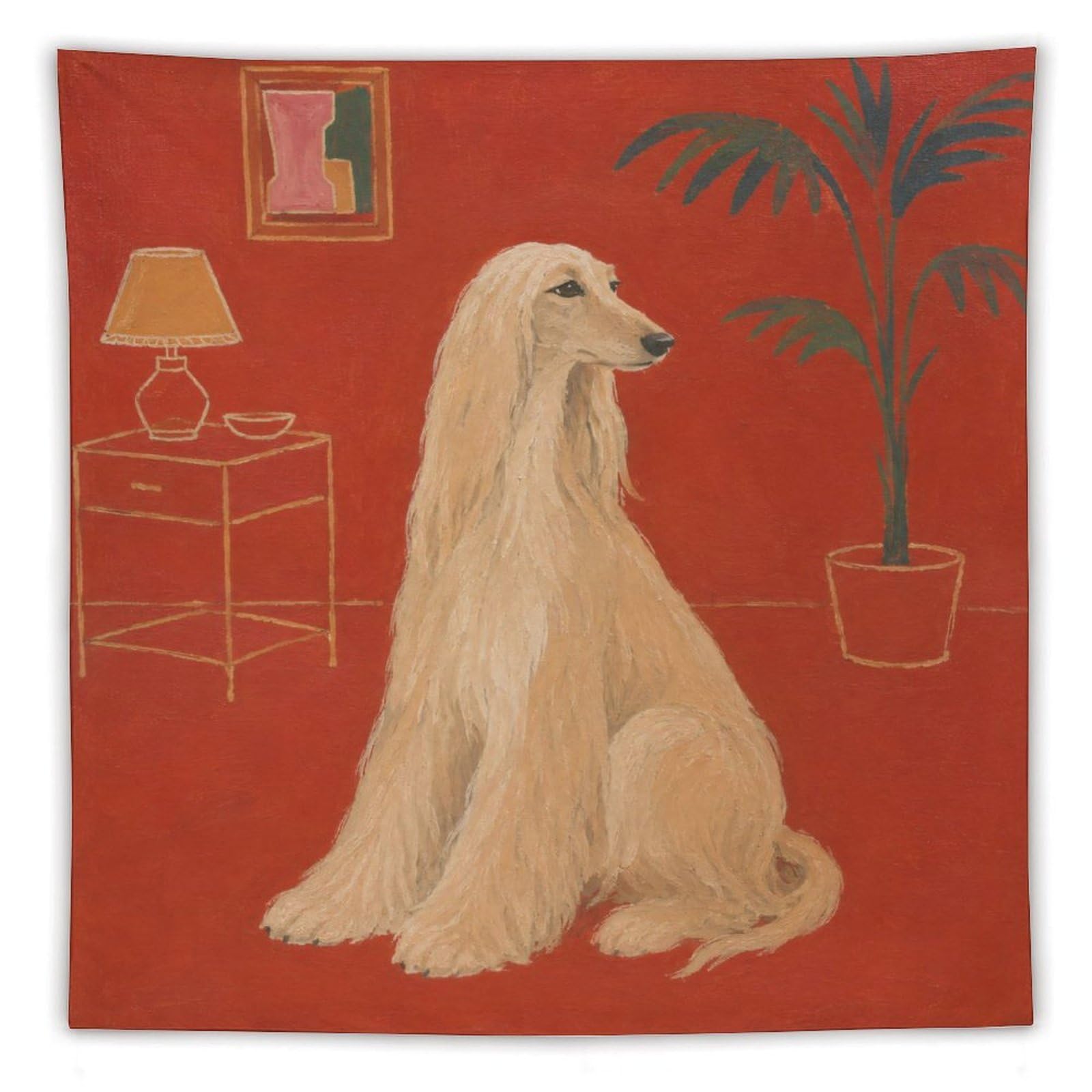 H3B8U2Y5 White Afghan Hound Wall Tapestry, Realistic Illustration, Entryway