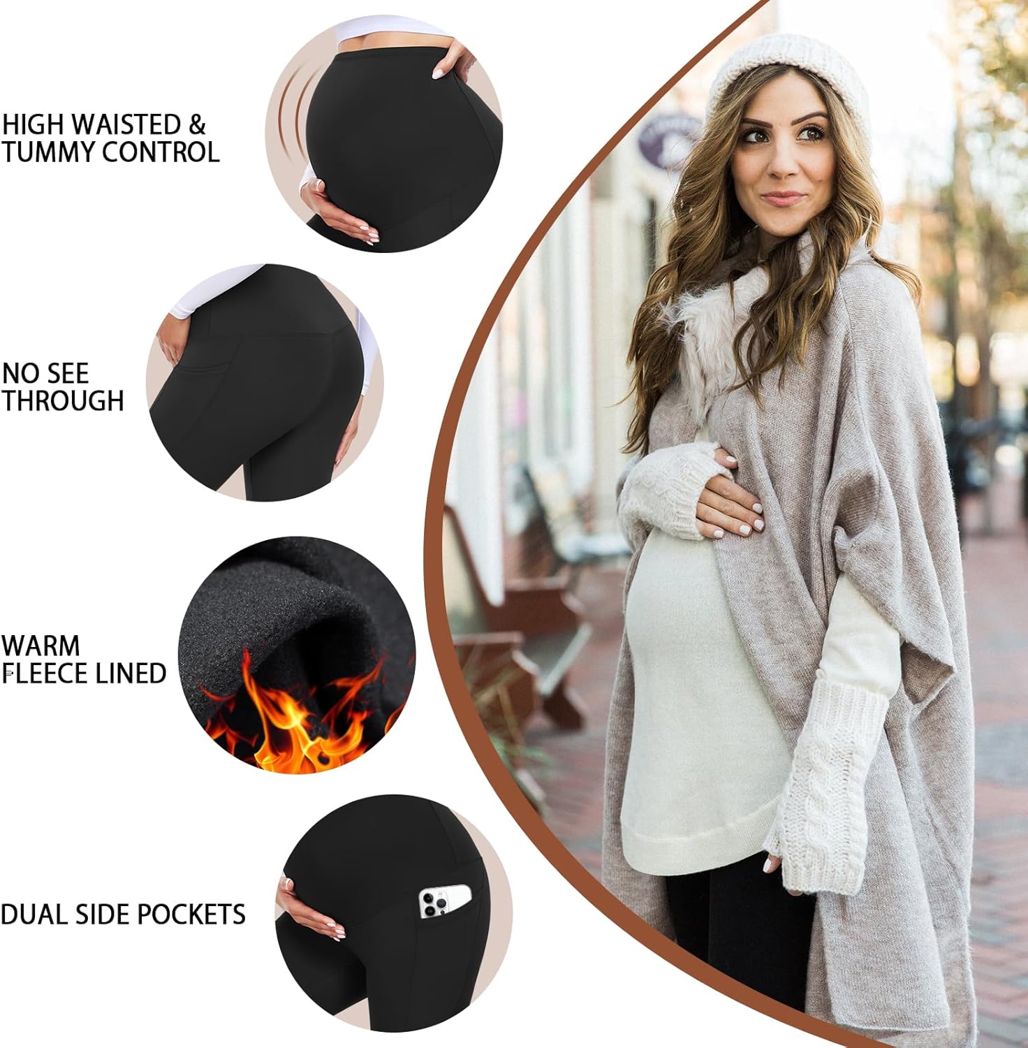 4 Pack Women’s Maternity Leggings with Pockets Over The Belly Butt Lift - Soft Workout Pregnancy Yoga Pants - Image 3