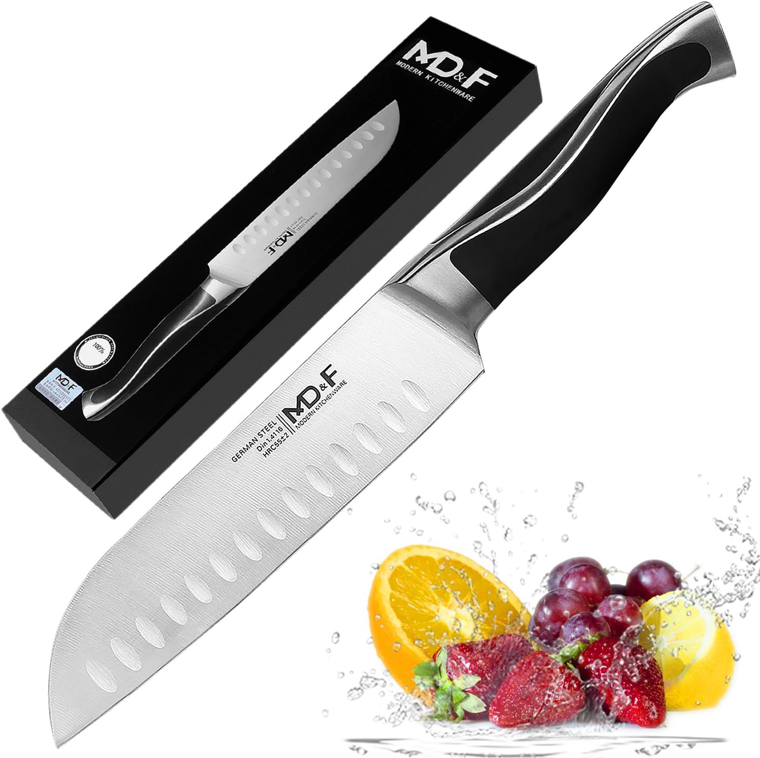 7 inch Santoku Knife, Amz Soaring Professional Chef Knife High Carbon German Steel Kitchen Knives with Sharp Blade and Ergonomic Handle