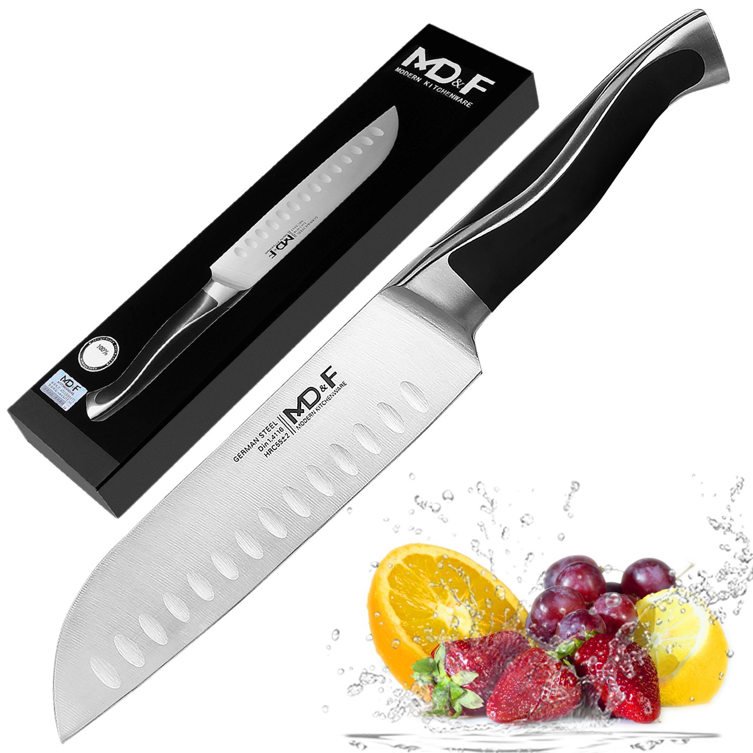 7 inch Santoku Knife, Amz Soaring Professional Chef Knife High Carbon German Steel Kitchen Knives with Sharp Blade and Ergonomic Handle