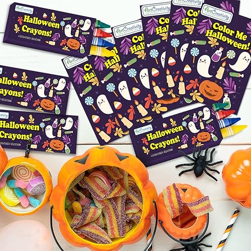 Miniatura 8 de ArtCreativity Paquete de 24 mini juegos de libros para colorear de Halloween para niños, incluye 24 libros pequeños para colorear y 96 crayones de