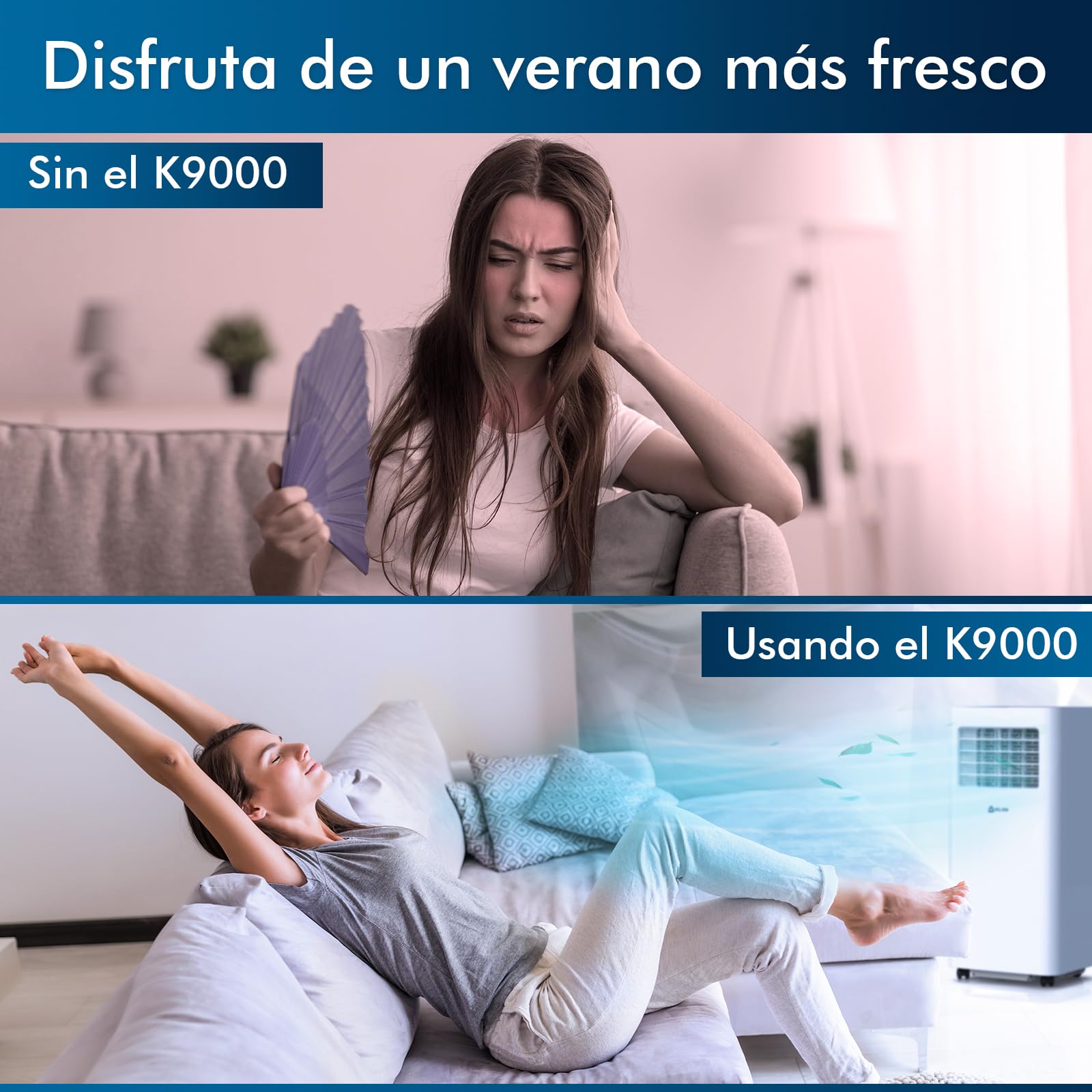 KLIM K9000 - Aire acondicionado portátil 3 en 1 - Nuevo - Con función deshumidificador, ventilador y modo refrigeración - Mando a distancia - AC portátil de 9000 BTU