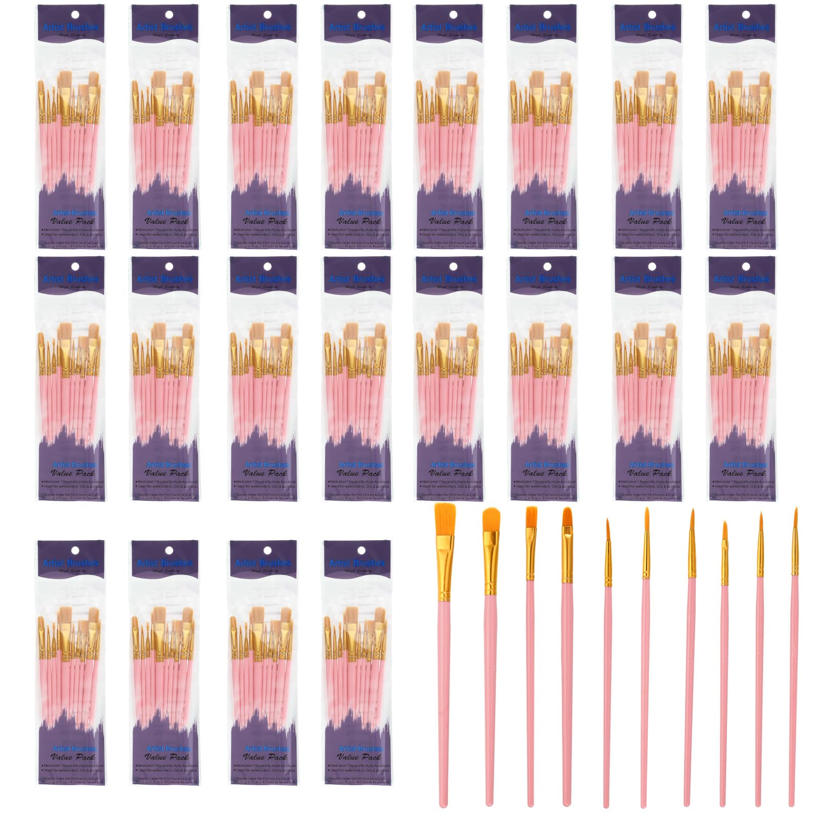 PATIKIL Juego De Pinceles para Pintura, 200Pcs Pincel De Pintura Acrílica De Pelo De Nylon para Acuarela Pintura Al Óleo Miniaturas Detalles Pintura En Roca, Rojo