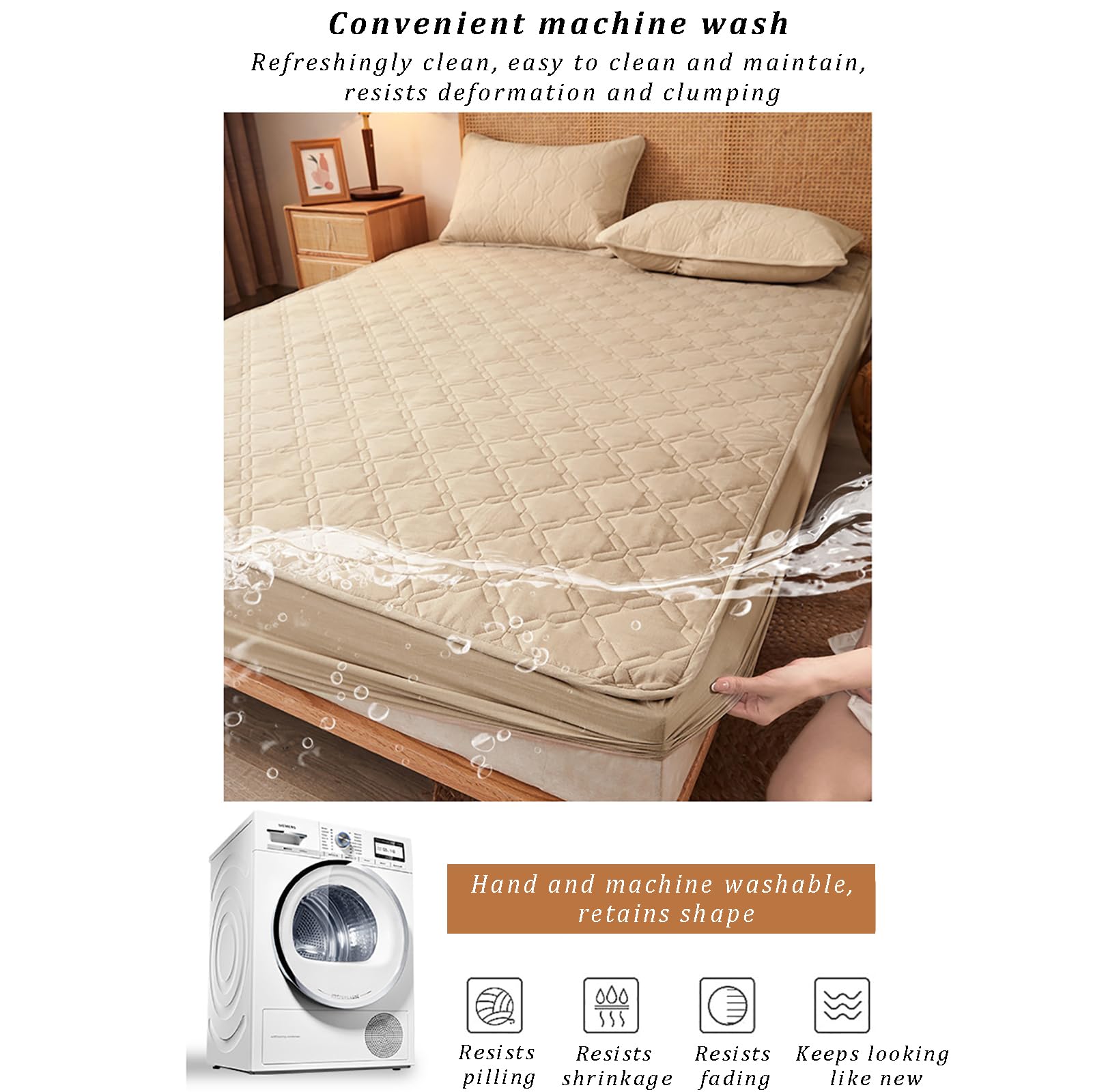Sábana bajera ajustable de bolsillo profundo, suave, transpirable, impermeable, acolchada, funda protectora antideslizante para colchón de cama, tamaño Queen