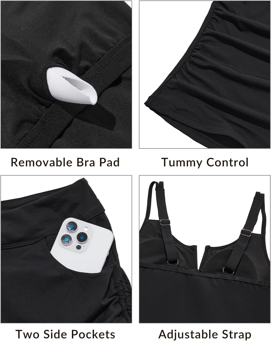 Womens Tankini Swimsuits with Shorts - 2 Piece Tummy Control Bathing Suit V-Wire Drawstring Swimwear with Pockets 2026 - Image 4