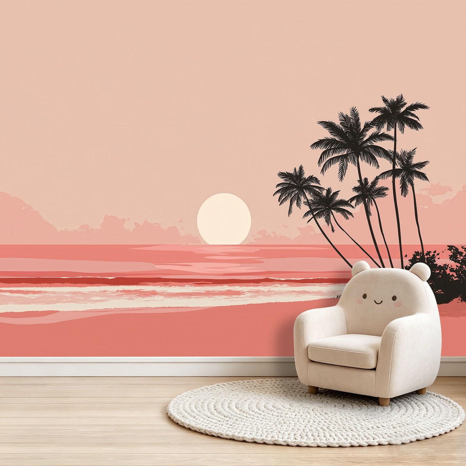 Papier Peint Panoramique Tropical Minimaliste Rose Effet 3D Revêtement Mural Haut de Gamme