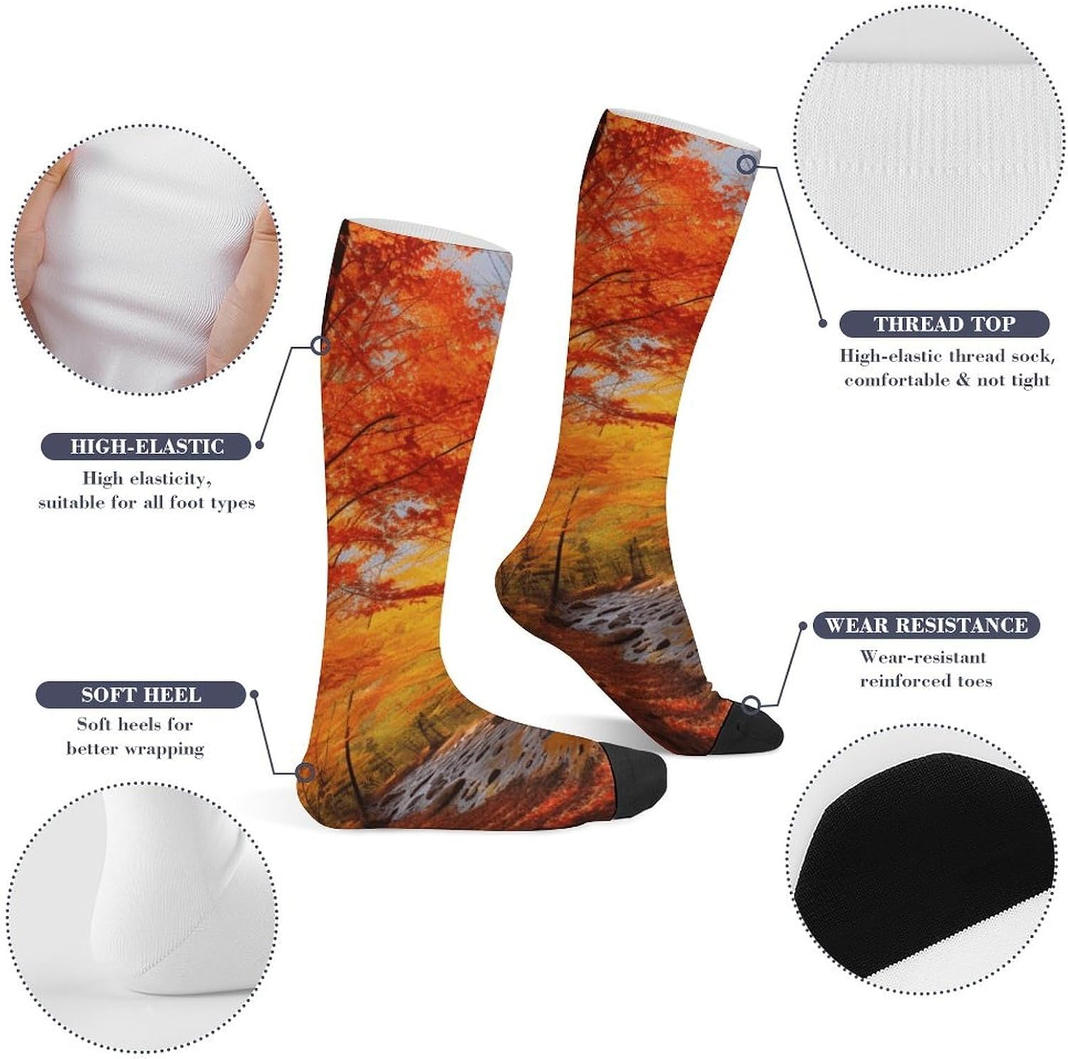 Knee High Socks Fall Foliage Long Tube Boot Seamless Toe