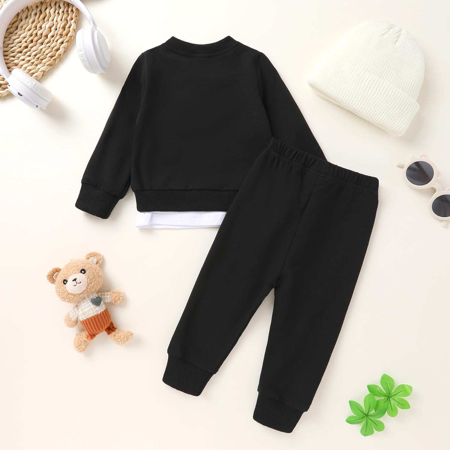 YOUNGER TREE Toddler Fall Outfits Baby Boy Sweatshirt Top Sweatpants Set Cute Sweatsuit for Boy Winter Clothes with Hat - Image 3