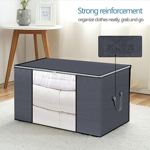 Miniatura 6 de Paquete de 2 cubos de almacenamiento de ropa, bolsas de almacenamiento grandes de 90 litros, organizadores plegables de armario con asas duraderas