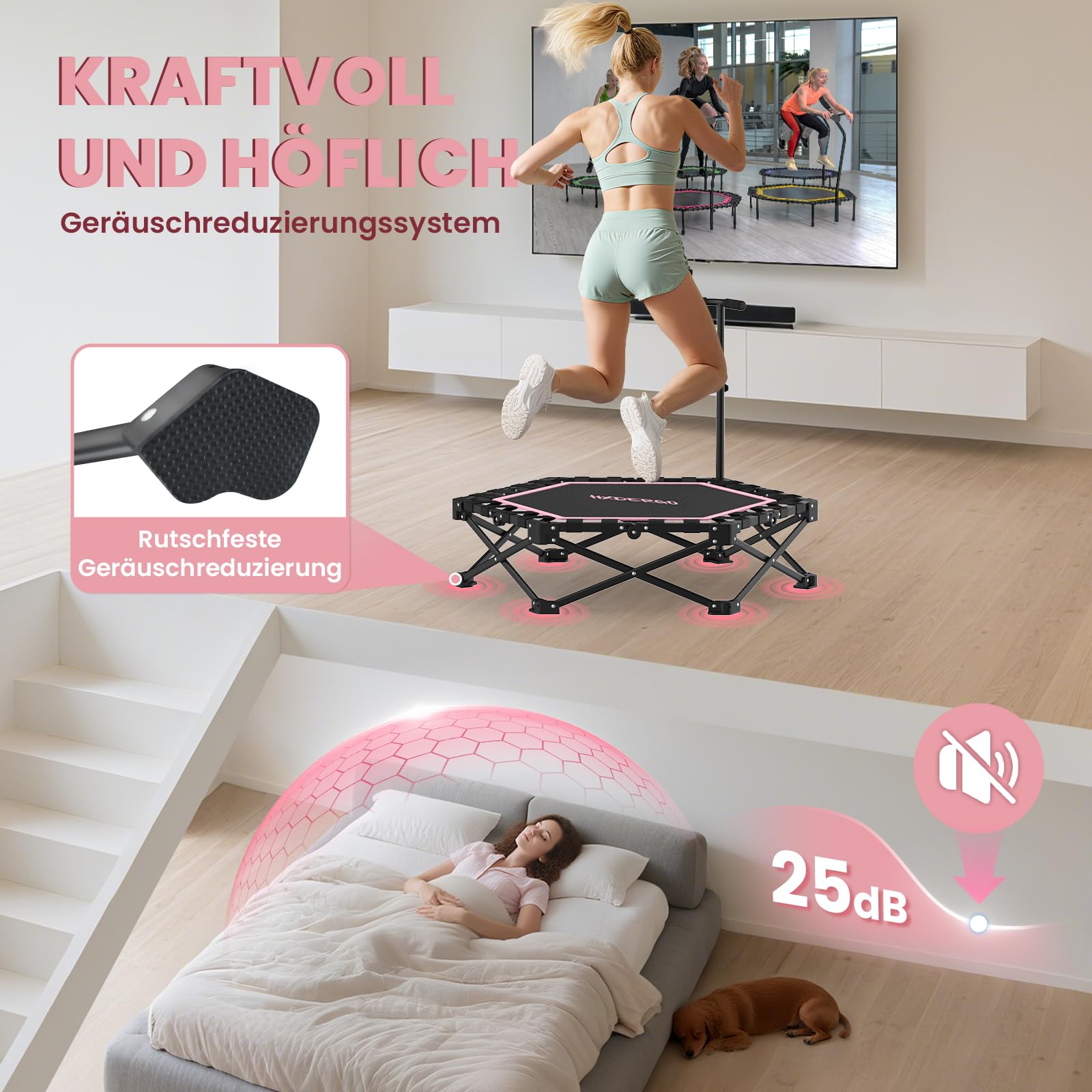 HXD-ERGO Klapptrampolin - Fitness Trampolin Für Erwachsene, 106 Cm