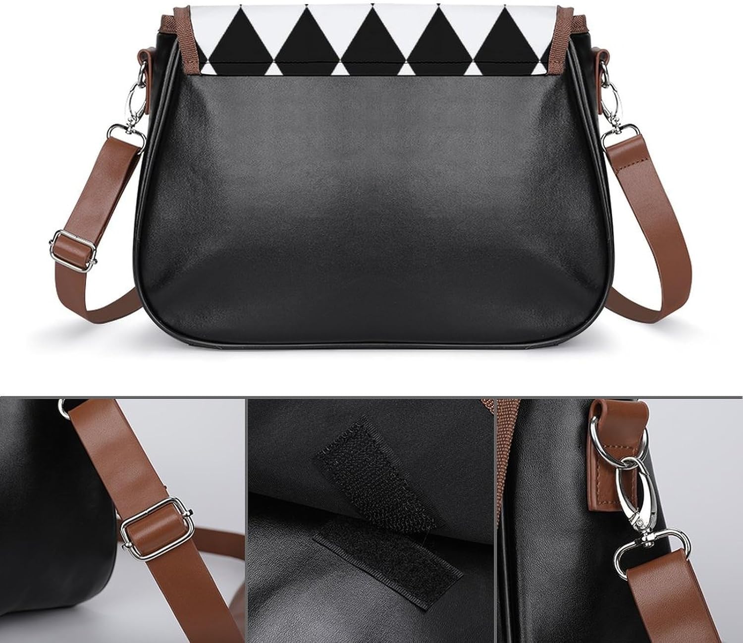 Black And White HarlequinWomen's Faux Leather Crossbody Bag, Waterproof Wrinkle-Resistant Shoulder Bag with Detachable Strap, Large Capacity Casual Handbag, Fashion Daily Purse for Shopping Work Datin