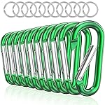 sprookber 3 Aluminum Carabiner D Ring, Caribeener Clips, Spring Snap Hook for Keychain Clip, Set of 10 (Green)