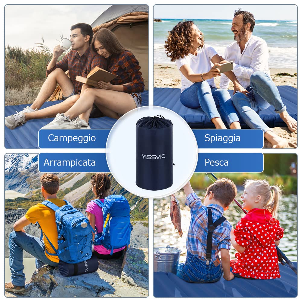 YISSVIC Materassino Campeggio per 2 Persone Gonfiabile Autogonfiabile con Cuscino Versione più Spessa Campeggio Resistente all'Acqua per Trekking Blu
