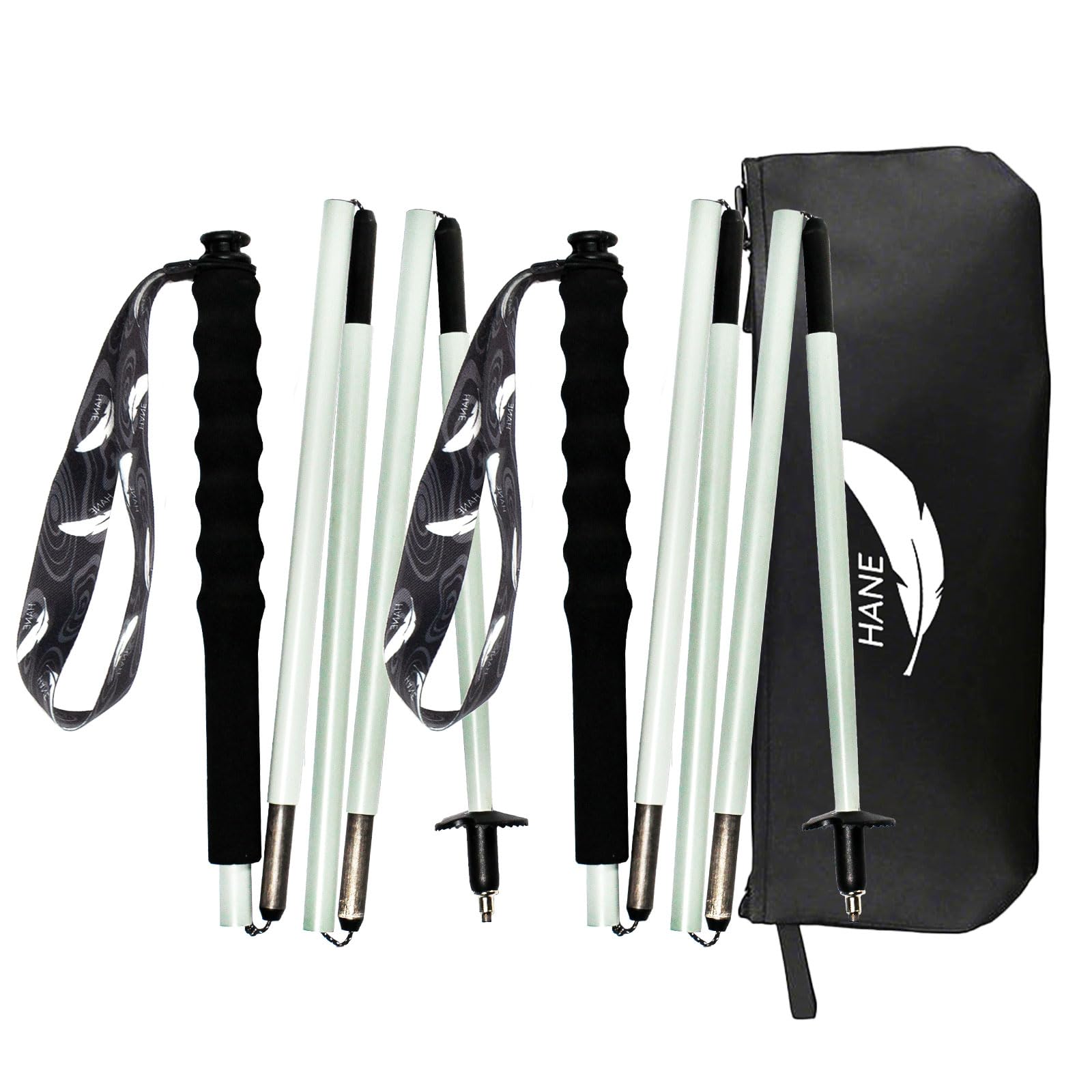 KEALING - Bastones de trekking de fibra de carbono, juego de 2 bastones plegables, 5 secciones, ultraligeros, trekking y montañismo, con mango ergonómico y fundas