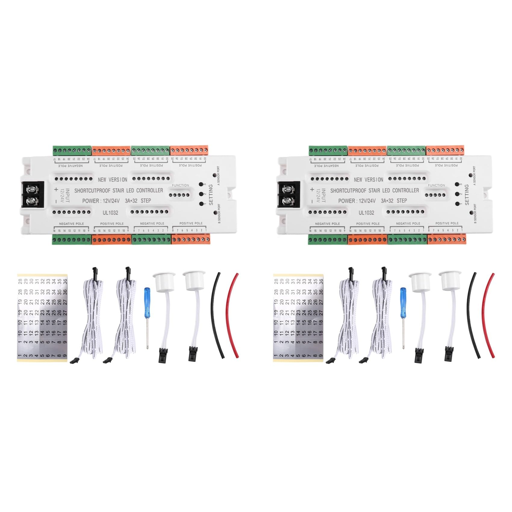 Jnchdghwa As Shown 2X Ladder Night Light 32 Channels Stair Led Motion Sensor Light Prevent Short Circuit Controller Dc12v/24V