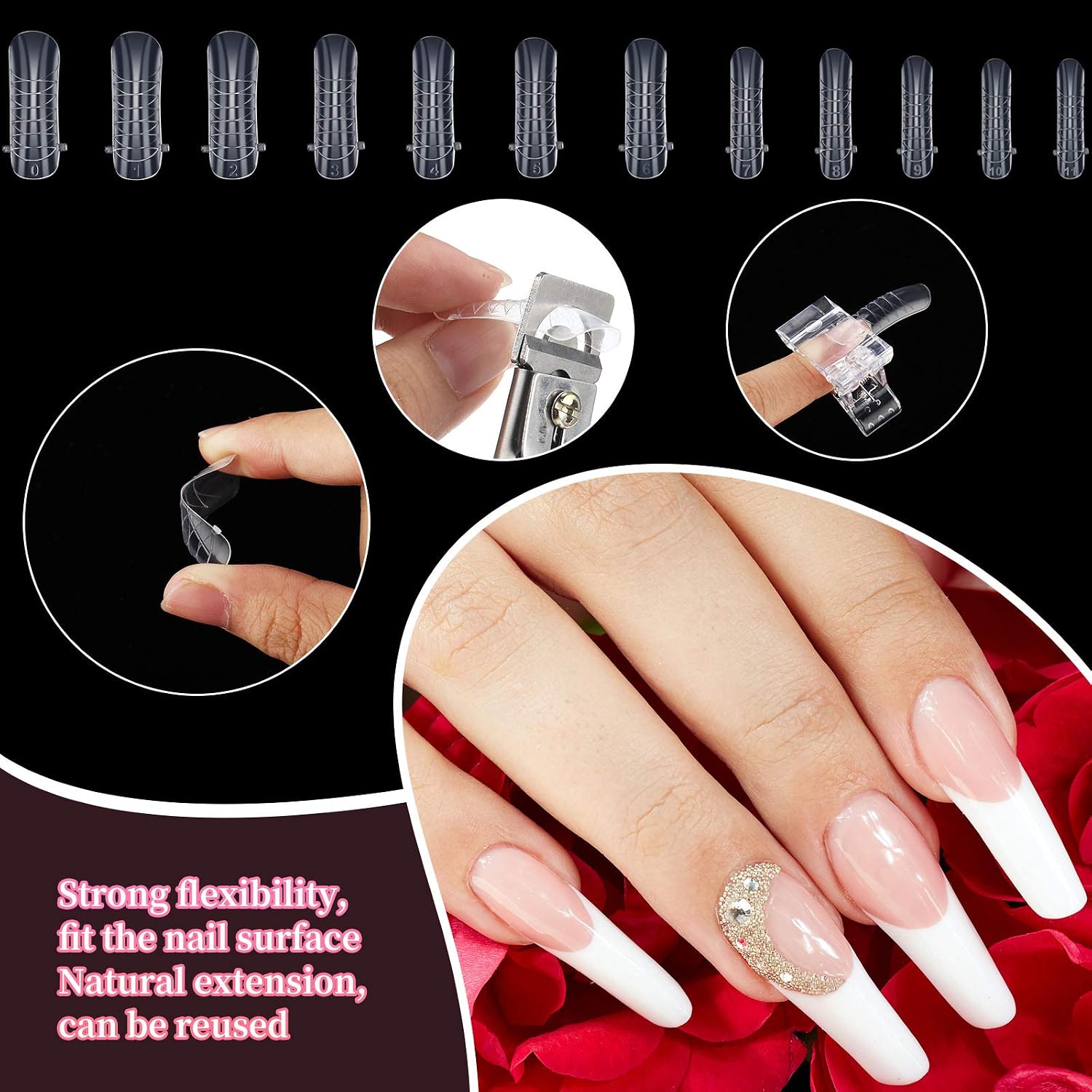 333 Pieces Nail Mold Set, 220 Pieces Dual Nail Forms Pointed Gel Nail Extension Mold with 10 Nail Form Clip, 100 Nail Art Extension Guide Form Tool, 2 Nail File and Nail Clipper Cutter