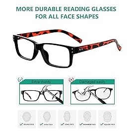 Eyekepper Vintage Eyeglasses for Men - 5 Pack Spring Hinges Classic Glasses - Black Frame with Tortoie Arms +0.00