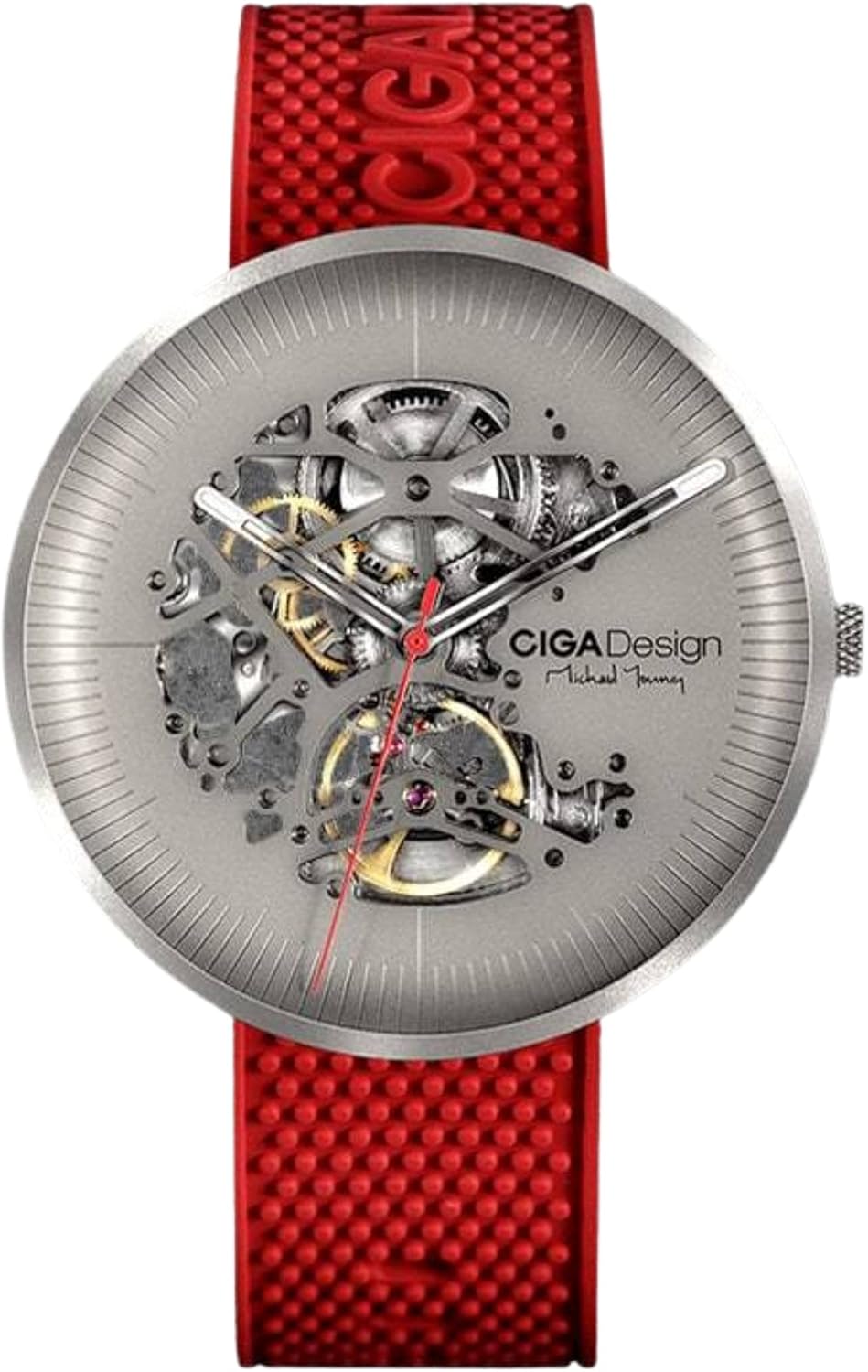 CIGA Design Michael Young Series Automatico Esquelado Titanio Silicona Rojo Reloj para Hombre