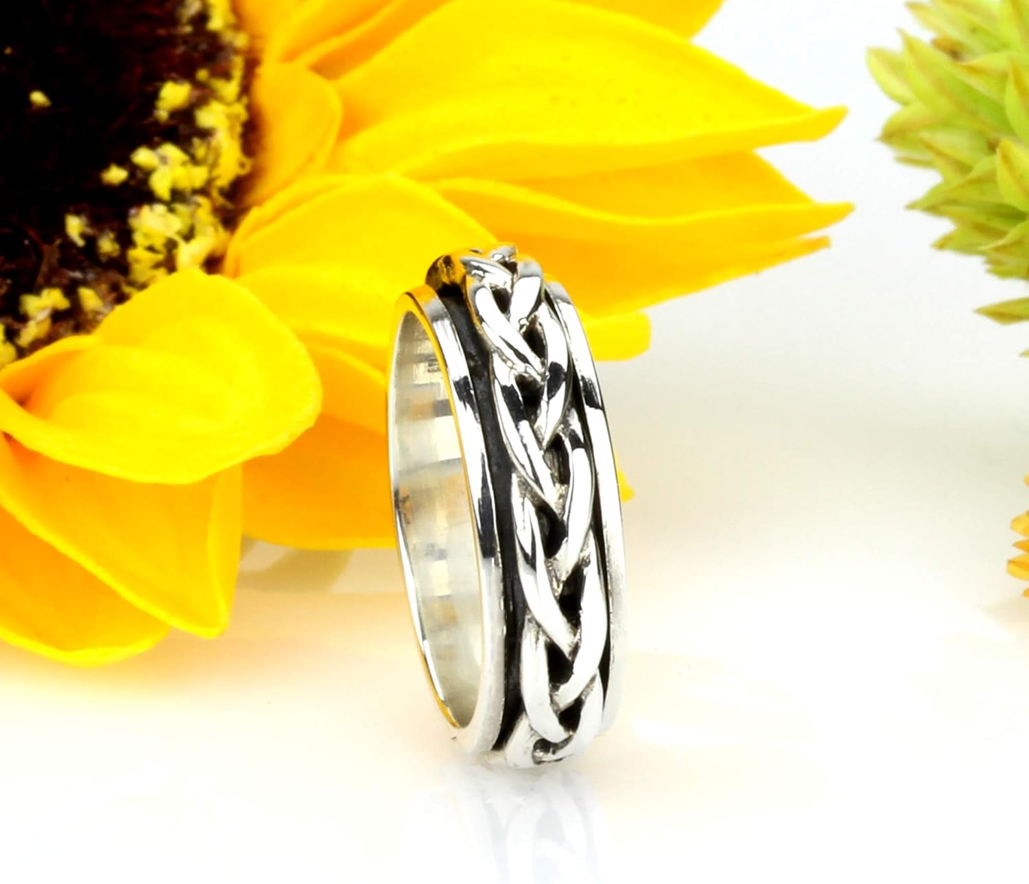 Double Accent Sterling Silver Wedding & Engagement Ring Braided Design Spinner Ring 5mm (Size 4 to 14)