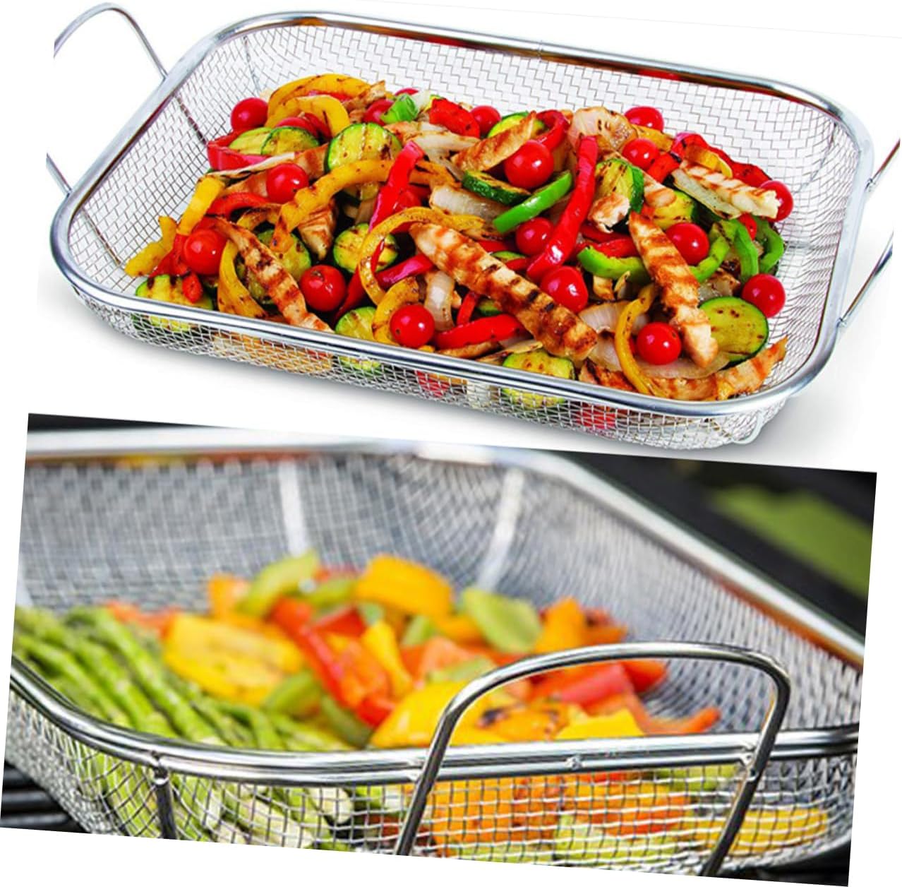 Stainless Steel Bbq Vegetable Basket Drain Tray Grill Accessories Barbecue Rack Grilling Tool