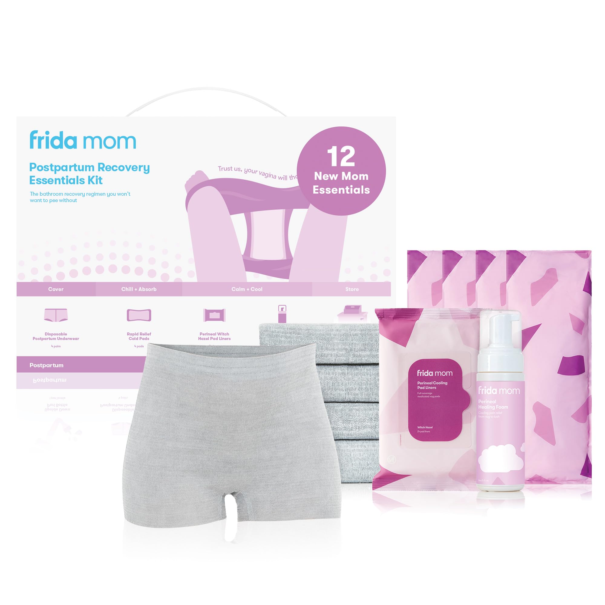 Frida MomPostpartum Recovery Essentials Kit, Ideal Gift for New Mums, Includes Cooling Pad Liners, Ice Maxi Pads, Disposable Knickers, Perineal Healing Foam, 11pc set
