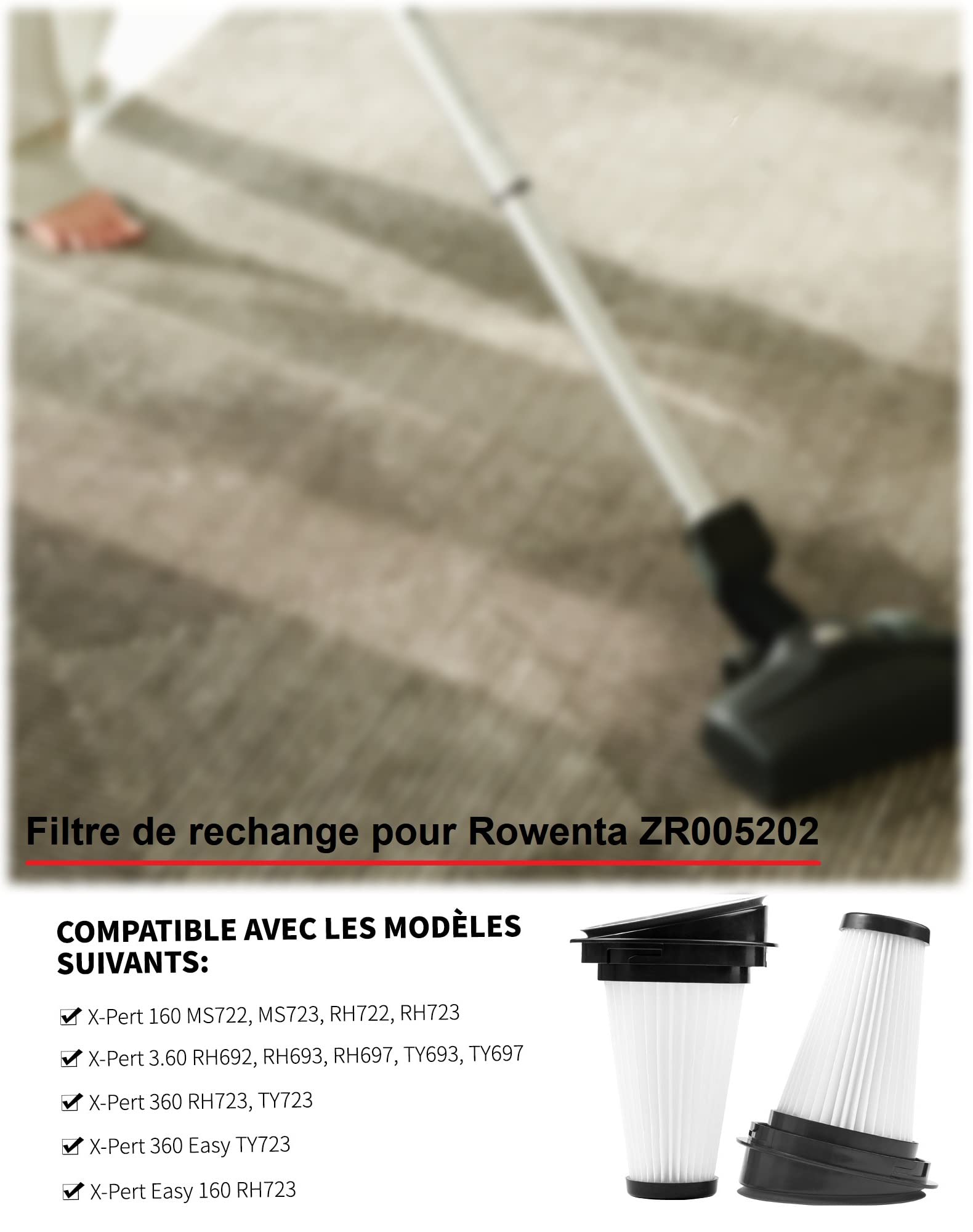 2 Pcs ZR005202 Filtre pour Rowenta Aspirateur Balais X-pert 3.60 X-Pert 160 Pièce Détachées pour RH6921WO RH6933WO RH6973WO RH6985WO RH7221WO RH7233WO RH7237WO Remplacement Filtre de Rechange