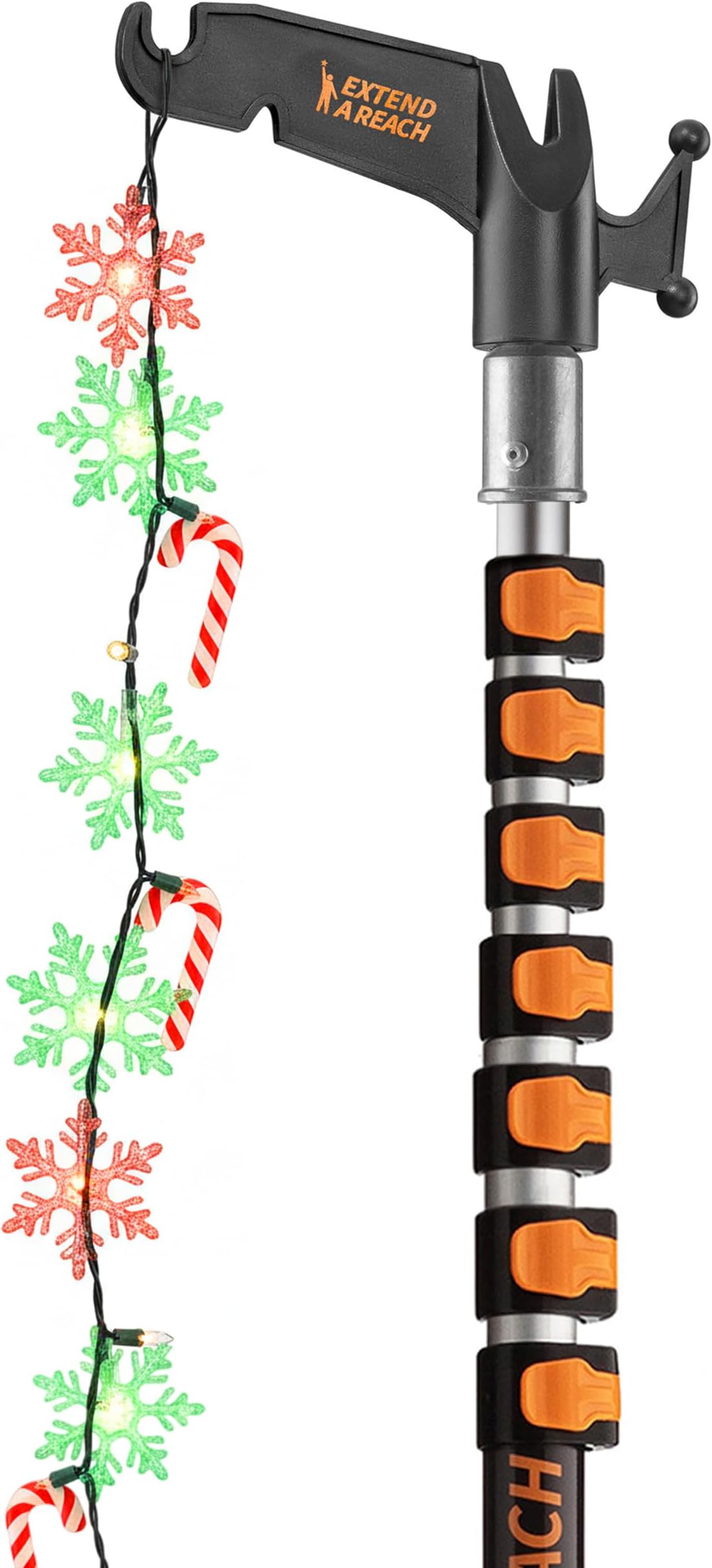 7-30 ft Long Telescopic Extension Pole with Utility Hook // Telescoping Pole for Christmas Lights Installation, String Lights, Birdfeeders // Lightweight and Sturdy // Christmas Light Pole with Hook