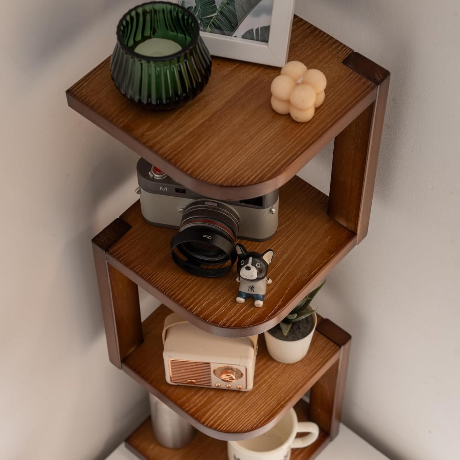 Corner Shelf Stand Desk Organizer,26.8" H Rubberwood Brown Rack for Small Spaces, Bedroom,Home Office,Kitchen,Bathroom (Walnut, 4 Tier)