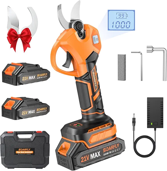 Upgraded Electric Pruning Shears, 1.4” (35mm) Cutting Diameter, Brushless Motor Cordless Pruner with LED Display, 2 x 2000mAh Batteries & Extra SK5 Blades for Garden, Orchard & Branches
