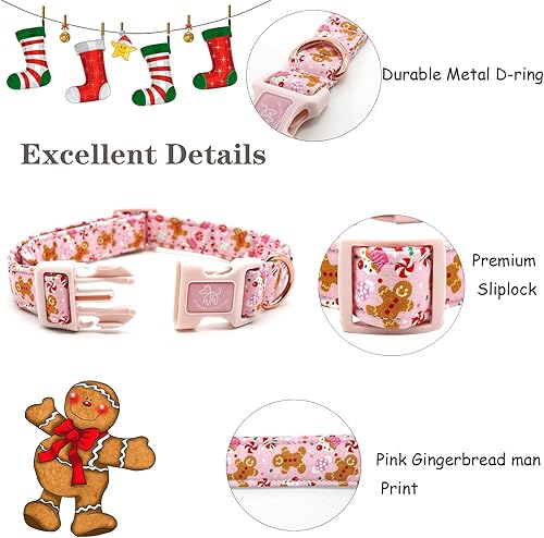 Miniatura 2 de Elegant little tail Collar de Navidad para perro, collar de hombre de jengibre rosa para mascotas, collar duradero para perros para niñas o niños,