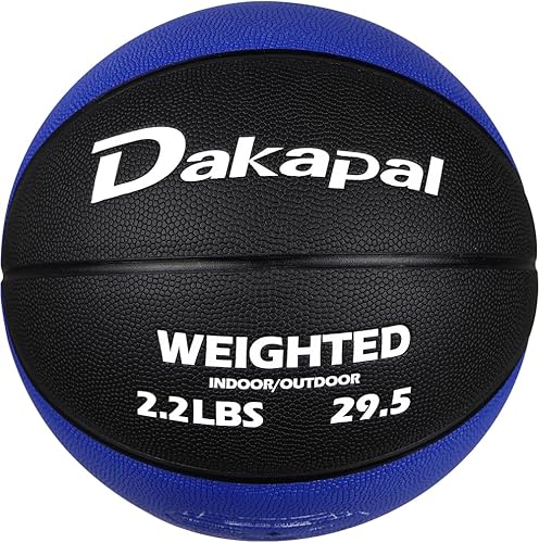 Miniatura 9 de Dakapal Baloncesto de entrenamiento con peso, pelota de baloncesto de cuero (2.2/3/3.3 libras de peso y talla 7) para entrenamiento y pases de Negro