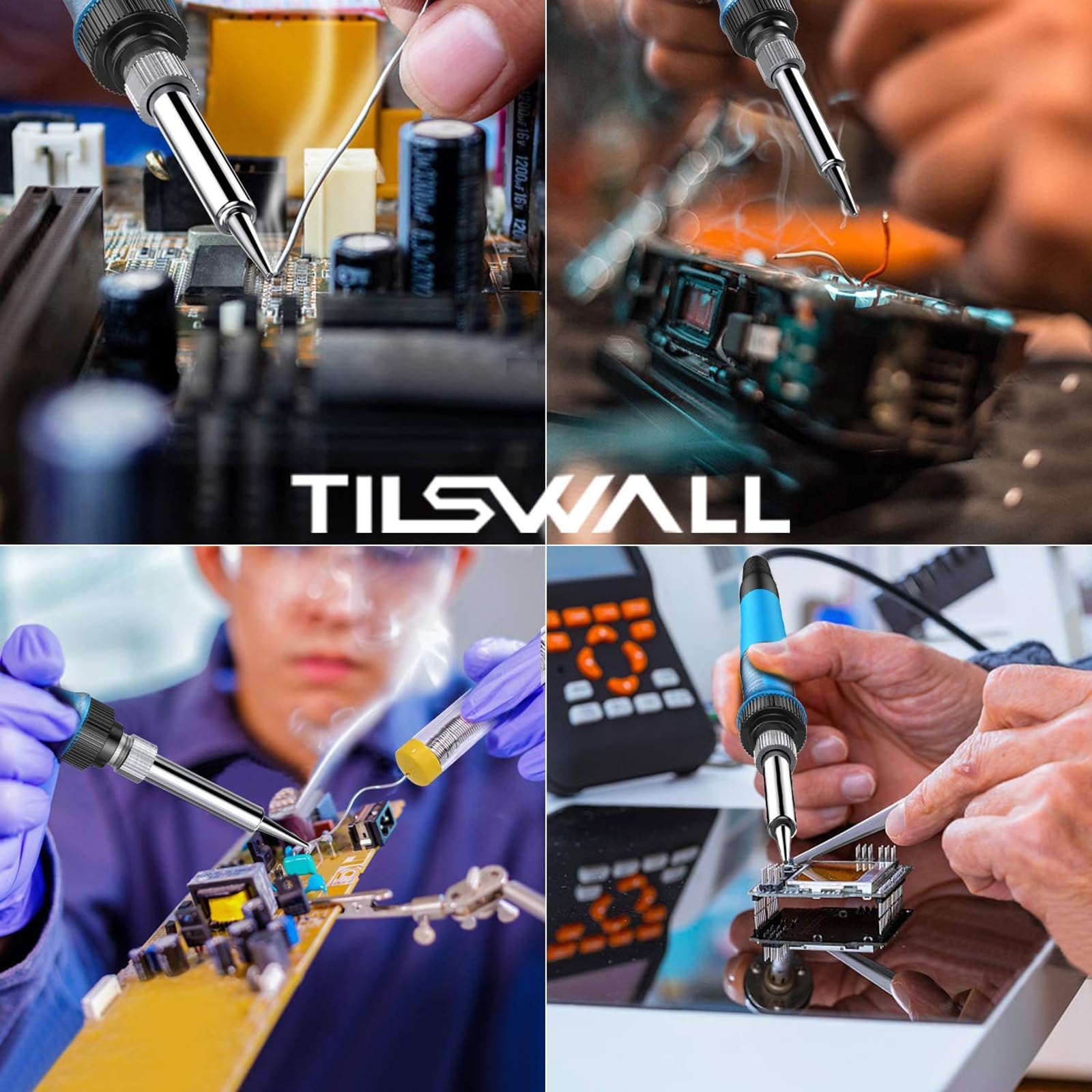 Tilswall Stazione Saldante 65W, Saldatore a Stagno Professionale con Controllo Intelligente della temperatura 200℃-480℃, Kit Saldatura Stagno con 5 Punte per Elettronica per Hobby, Principianti