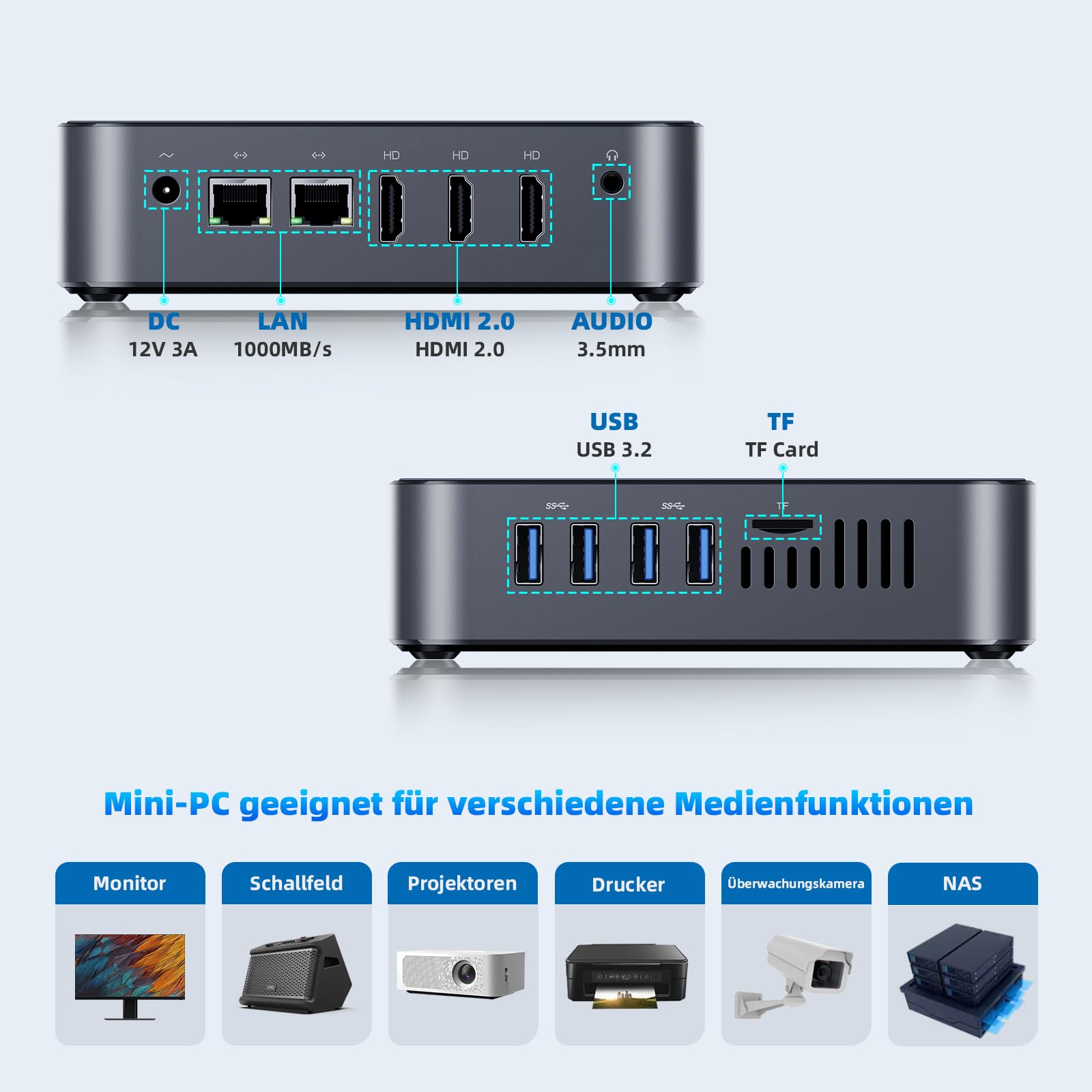 DreamQuest Mini PC Intel Alder Lake N95(bis 3,4 GHz) 16 GB RAM 512 GB M.2 SSD,Mini Desktop Computer USB3.2/BT5.0/WiFi 5/4k HDMI Geeignet für GeschäftsbüroOffice New
