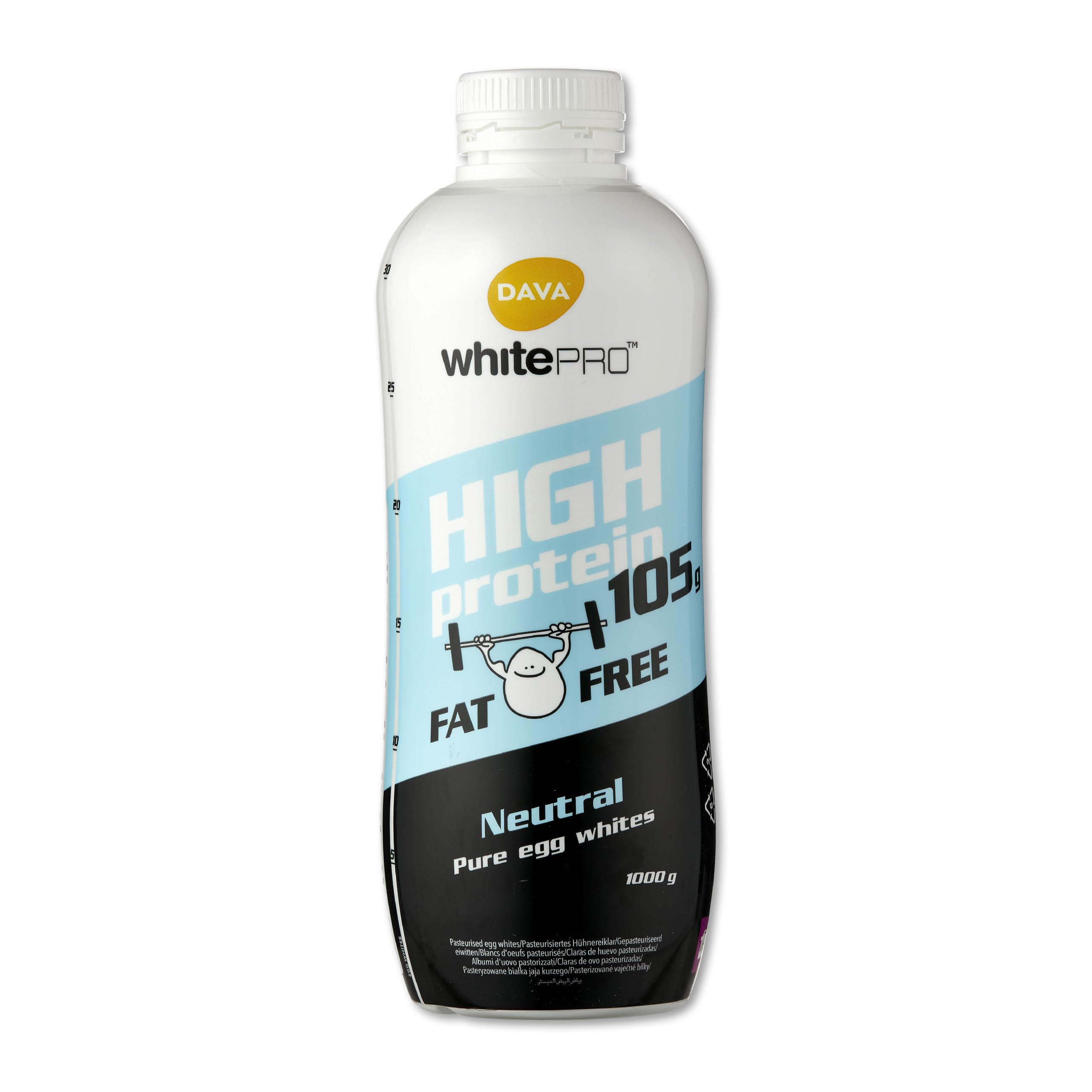 DAVA whitePRO™ Flüssiges Eiklar 6x 1kg Flaschen – 105 g reines Eiweiß pro Flasche DAVA whitePRO Barn Egg Whites 1 kg