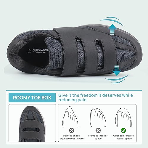 Miniatura 10 de Ortho+rest Zapatos para caminar diabéticos para hombre, zapatos hinchados con cierre ajustable