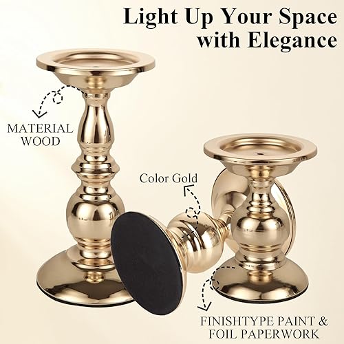 Miniatura 4 de CYEAH 3 portavelas para velas de pilar, candelabros dorados ideales para velas de pilar de 3 pulgadas, soportes para candelabros, centros de mesa de