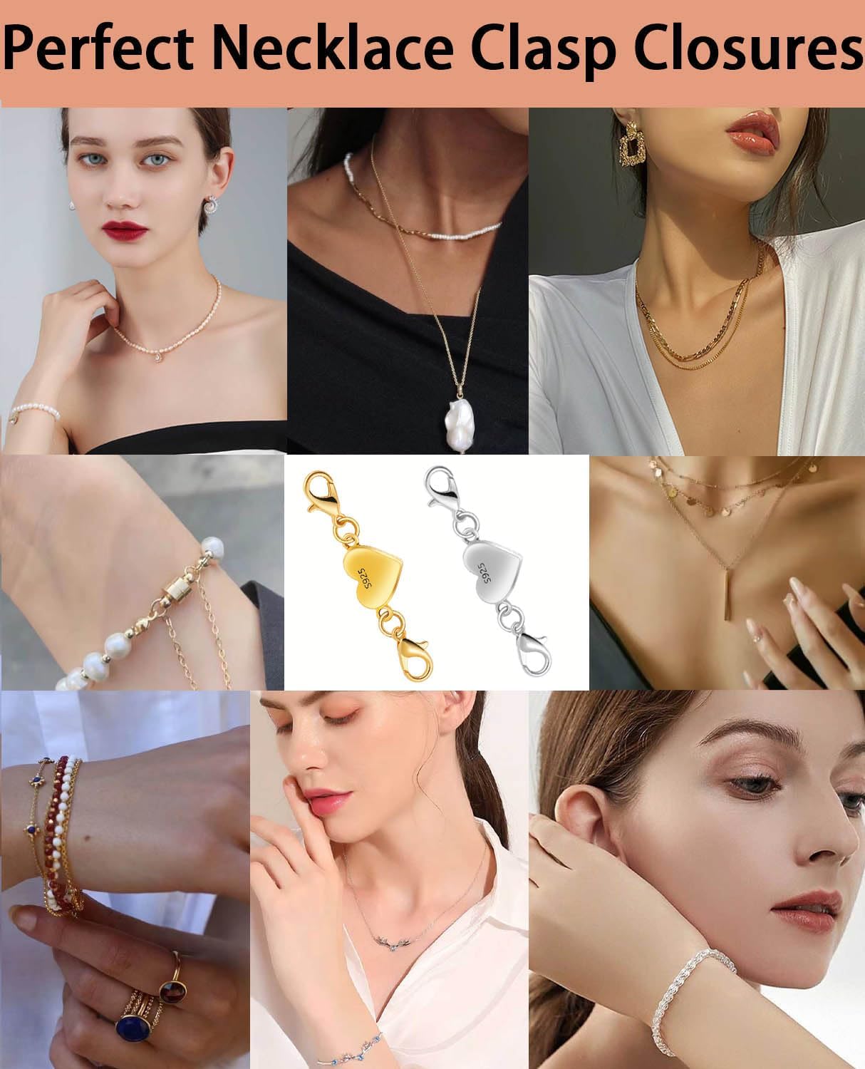 925 Silver Heart-Shaped Magnetic Necklace Clasps and Closures, Magnetic Clasp Converter for Jewelry Making Supplies,Chain Extender Connector for Necklace Bracelet (2pcs Silver) - Image 3