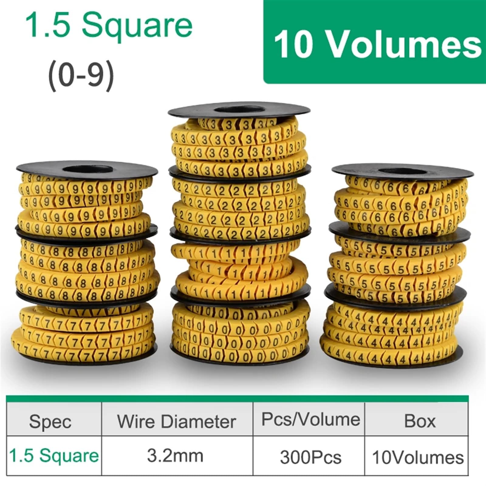 Etichette Cavi 10 Rotoli Etichette for Cavi Numero Tubo EC 1/2,5/4/6 Quadrato da 0 a 9 Etichetta Filo Tubo Rete Linea Manicotto Concavo Antiscivolo Isolamento in PVC(1.5 Square)