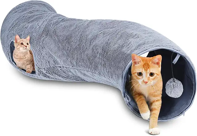 S-Shaped Cat Tunnel with Hanging Balls - Foldable Plush Pet Toy for Cats, Rabbits