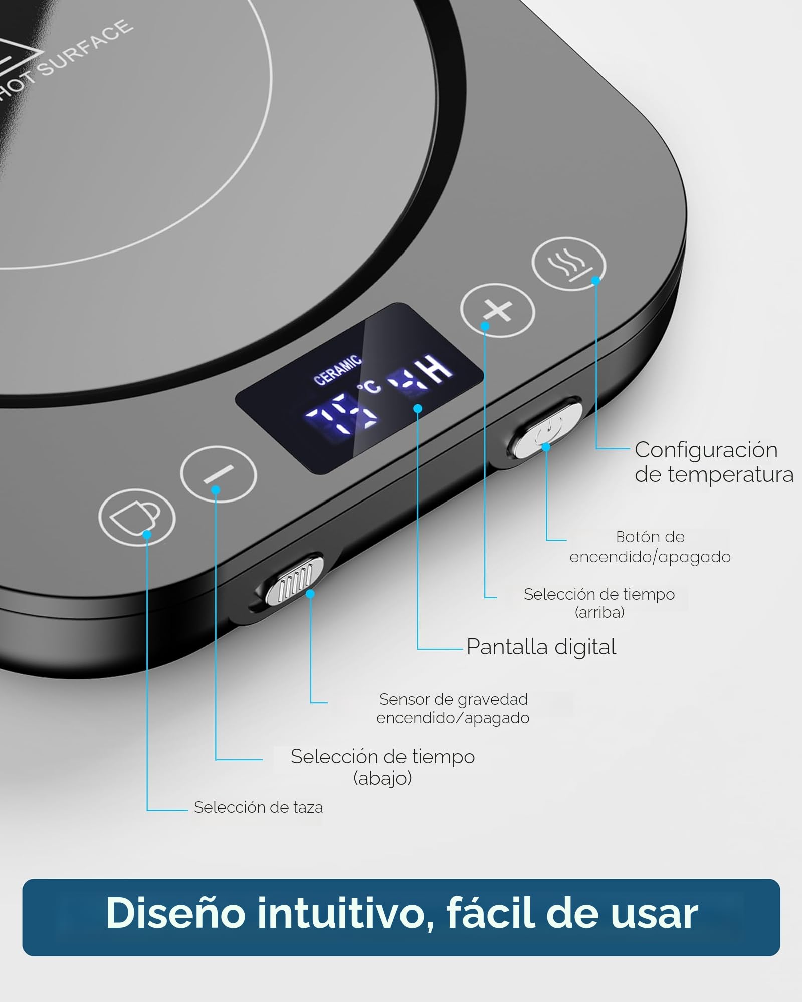 Accwork Calentador de Taza Café, Calentador de Bebidas Calienta Leche, Té con 3 Modos de Temperatura hasta 85℃ Apagado Automático, Calentador de Café para Oficina, Hogar