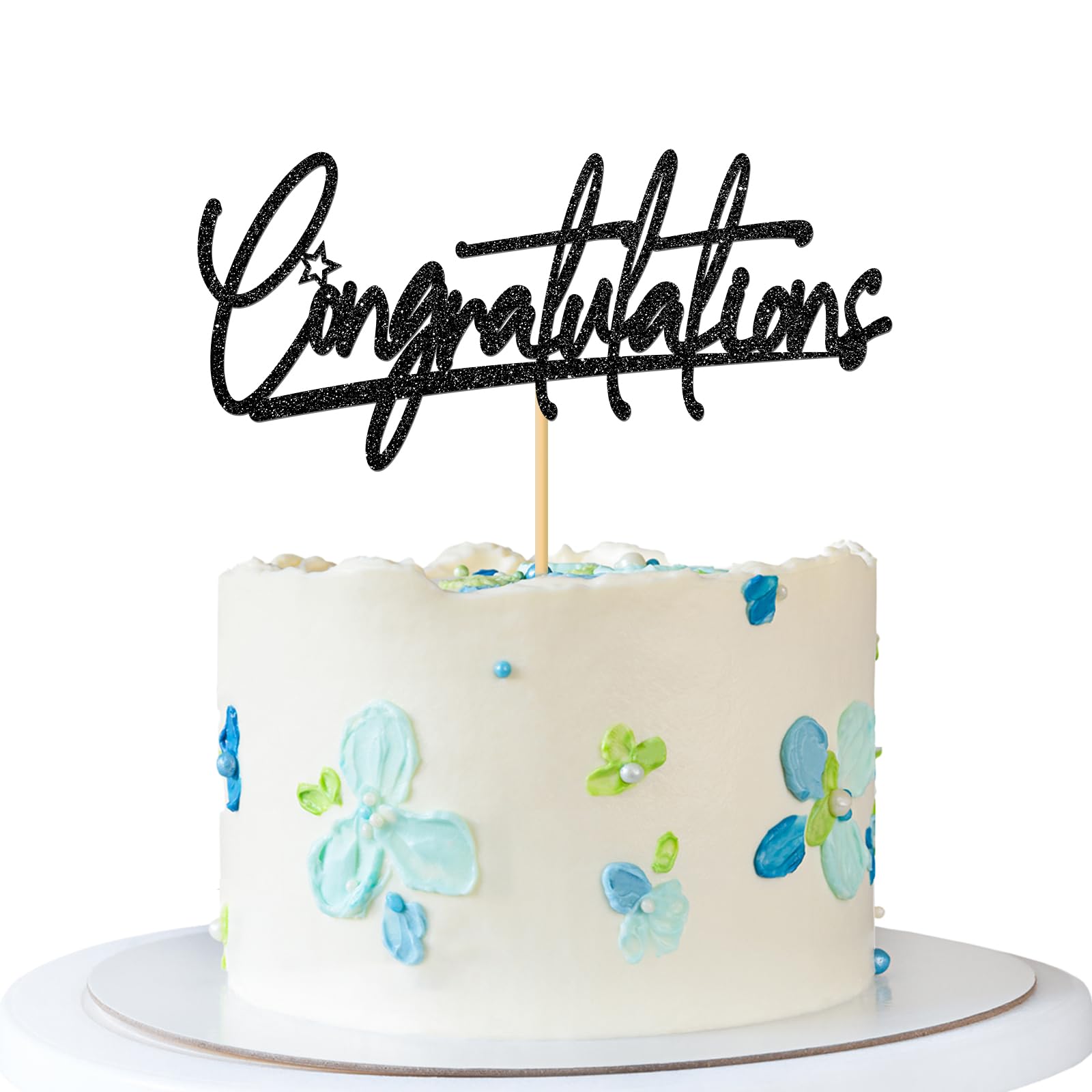 Congratulations Cake Topper - Graduation Cake Supplies - Retirement Wedding Birthday Anniversary Farewell Baby Shower Bridal Shower Party Decorations - Black Glitter