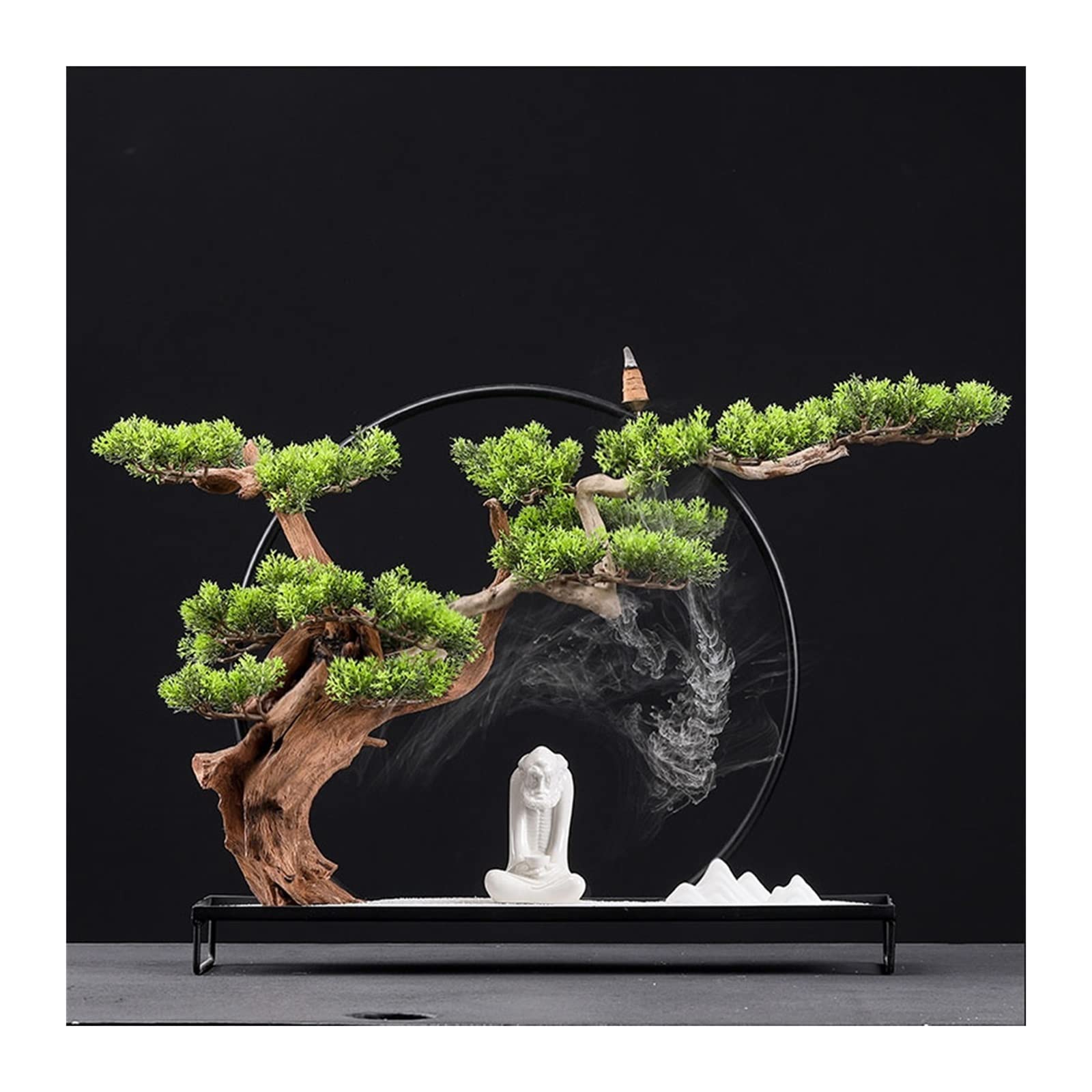 HCZKIUJY Artificial Bonsai Tree Artificial Plants Zen Bonsai Tree Artificial Potted Plant Decoration Ceramic Little Monk Statue for Indoor/Outdoor Home Office Decor Fake Plant Decoration (B)