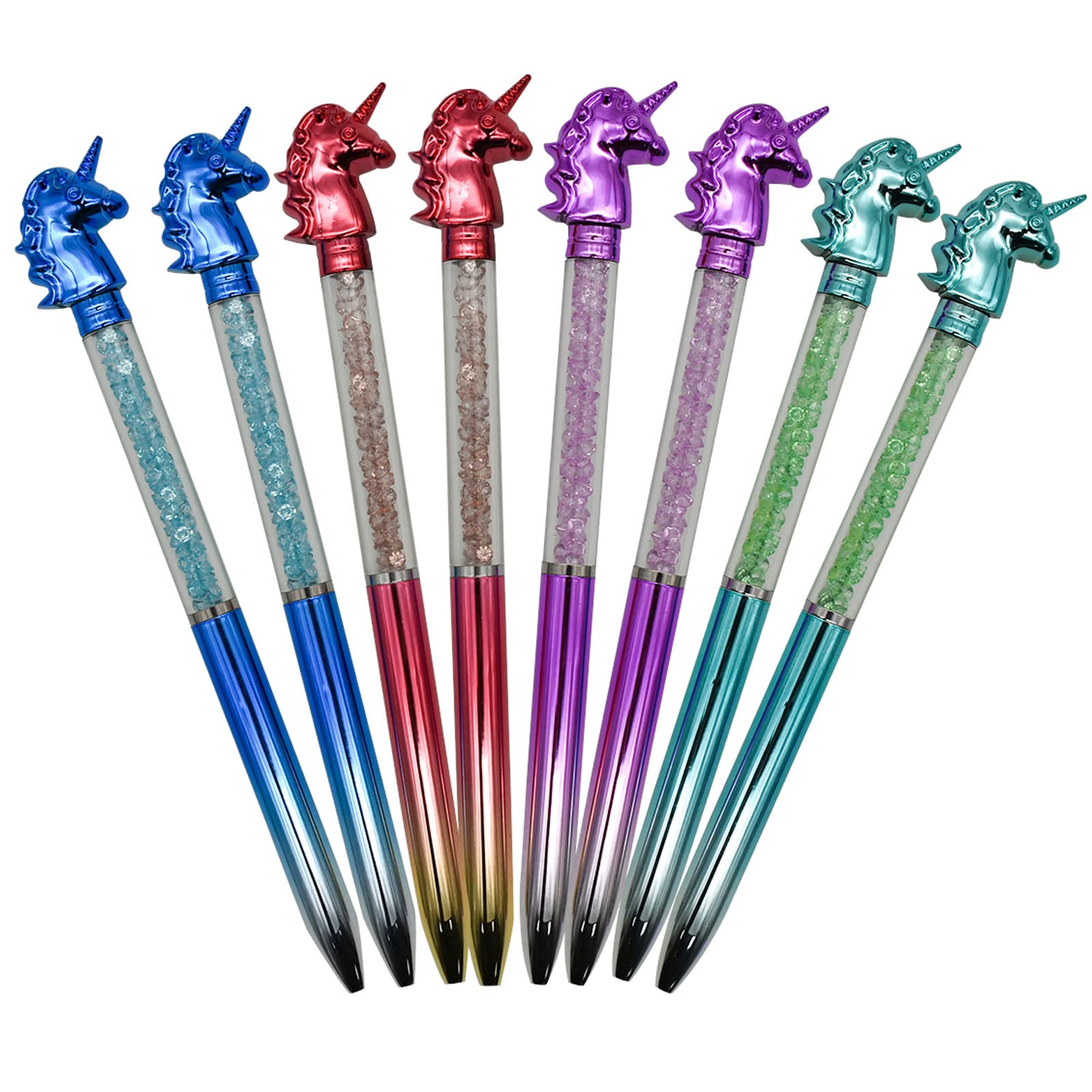 Maydahui Einziehbarer Einhorn-Kugelschreiber, bunte Kristalle, glitzernd, Treibsand-Stift, Tierstift, schwarze Tinte, für Mädchen, Schule, Büro, 12 Stück