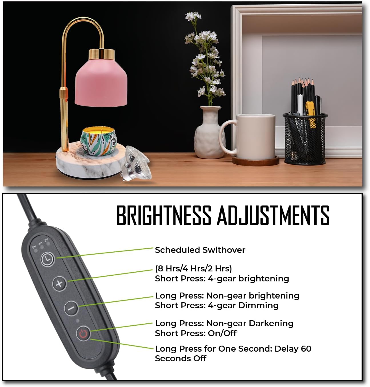 Lampe Bougie Chauffante Lampe Chauffe Bougie Avec Variateur Et Minuterie - 4 Niveaux Luminosité 2/4/8h Chauffe Bougie électrique Variateur Luminosité - 8