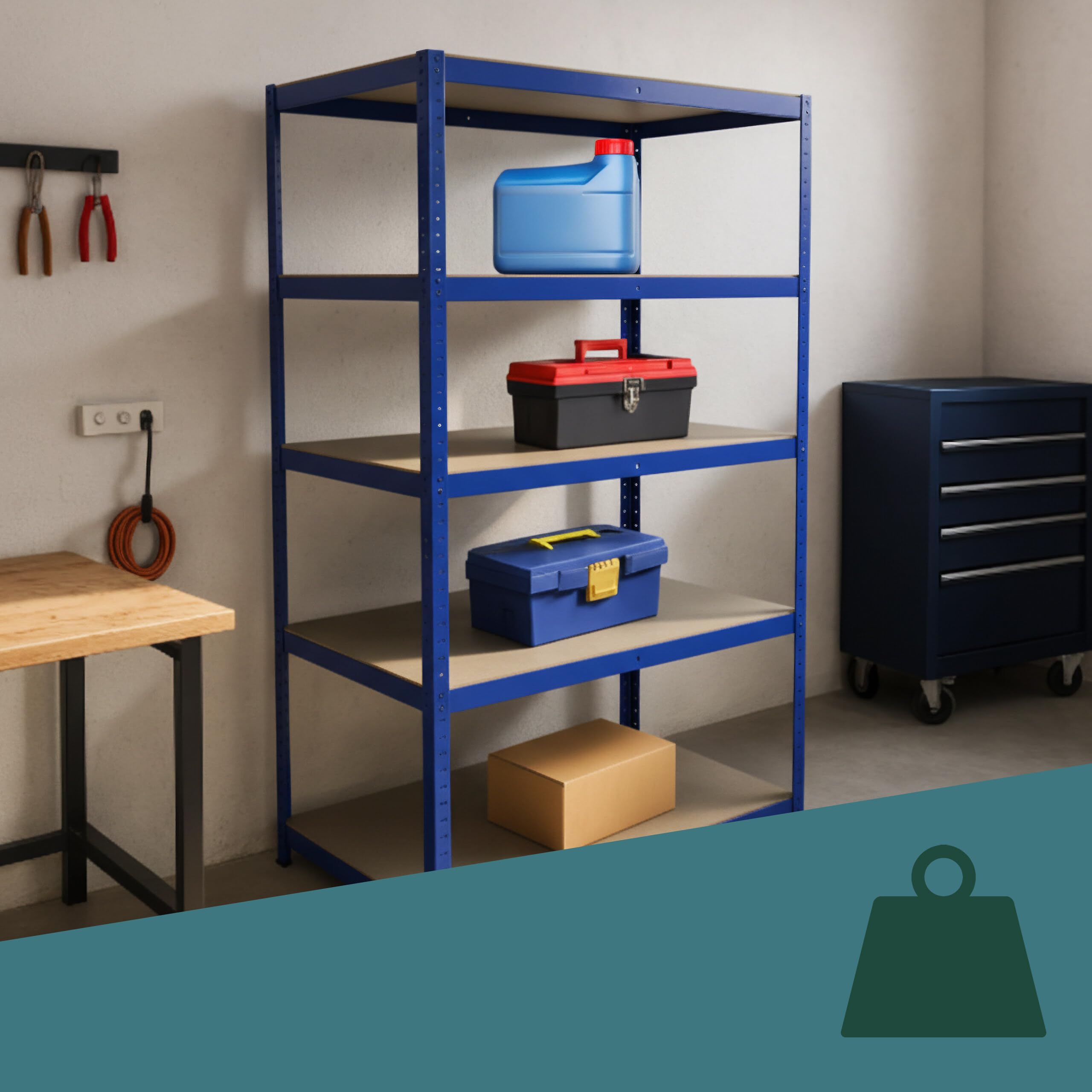 Scaffale Pesante Relaxdays, HxLxP 180 x 100 x 60 cm, Portata 1250 kg, 5 Ripiani, scaffale da Garage, Blu