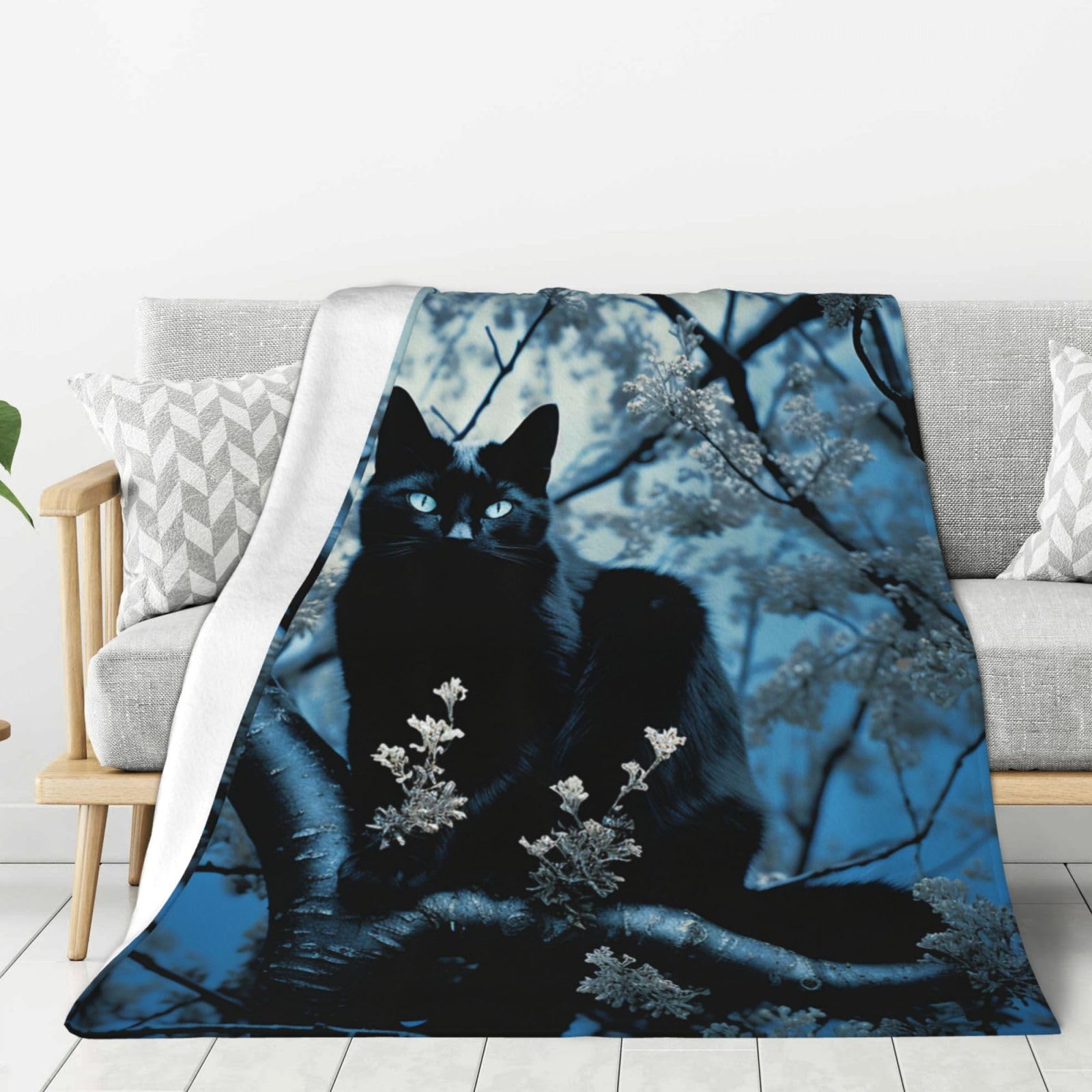 Couverture polaire chat sur l'arbre en flanelle douce pour lit et canapé