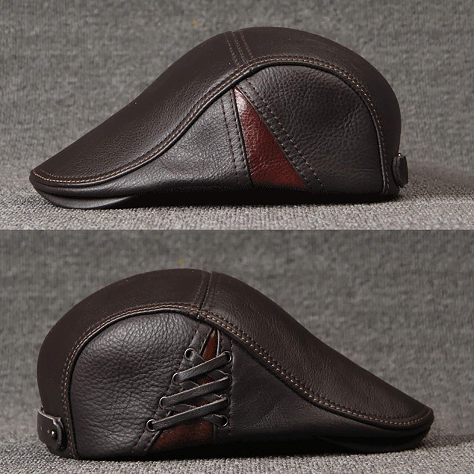 G&F Uomini Pelle Cappello Strillone retrò Berretto Cappello Piatto Inverno Cappello Golf (Color : Coffee, Size : 59-60)