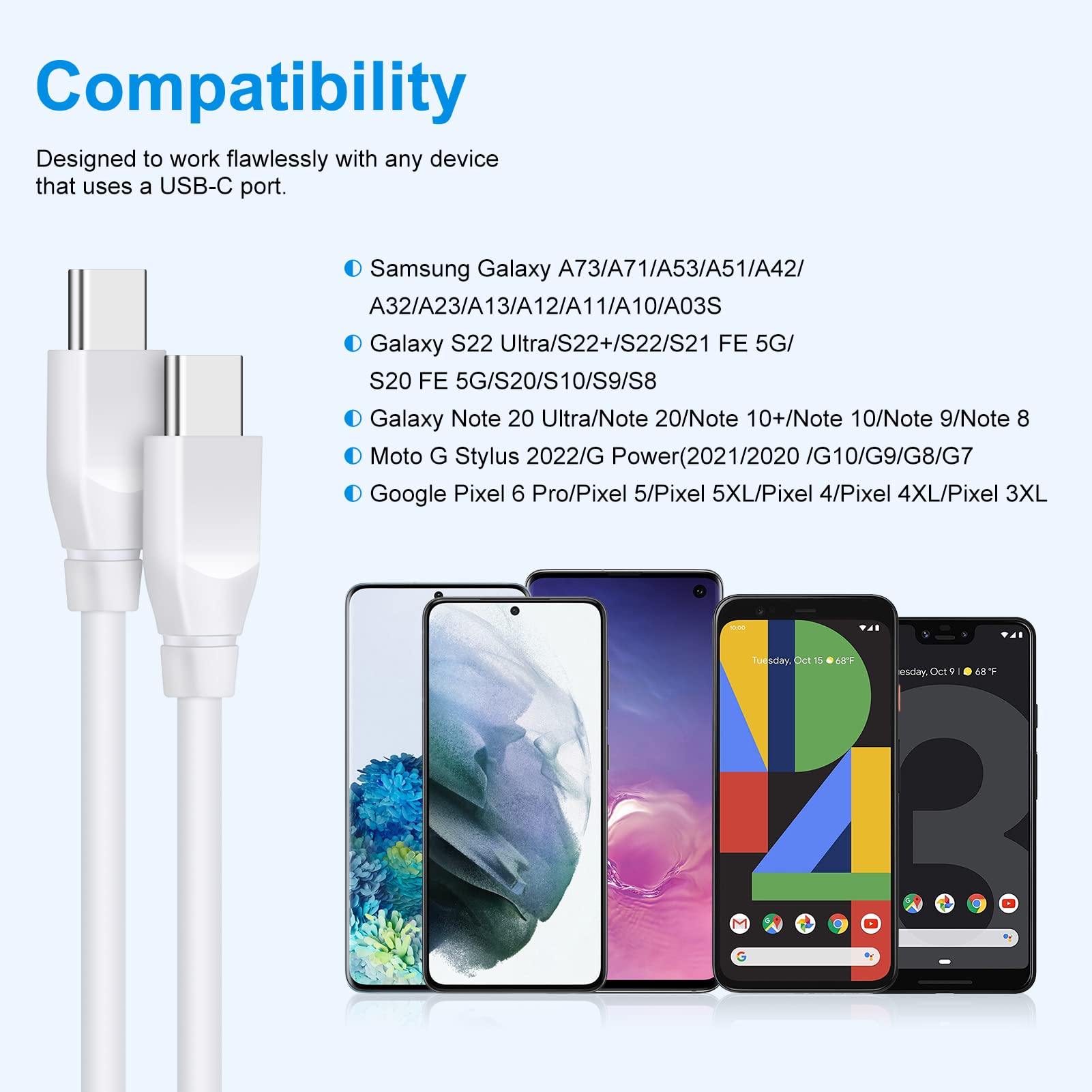 C Charger Cable for Google Pixel 6 10 Pro 6FT Fast Charging Cord 2Pack PD Power Cord for Google Pixel 10 9a 9 Pro XL Fold 8 8a 7 7a 6 Pro 6a 5a 5 4a,Samsung Galaxy Z Fold Flip 7 6 4,S24,S23 S22,S21