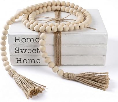 TenXVI Designs Home Sweet Home Decorative Books with 58 "Decorative Beads - Stacked Books، Rustic Farmhouse Accent Decor، Entryway Shelf، Mantel and Bedroom Night Stands